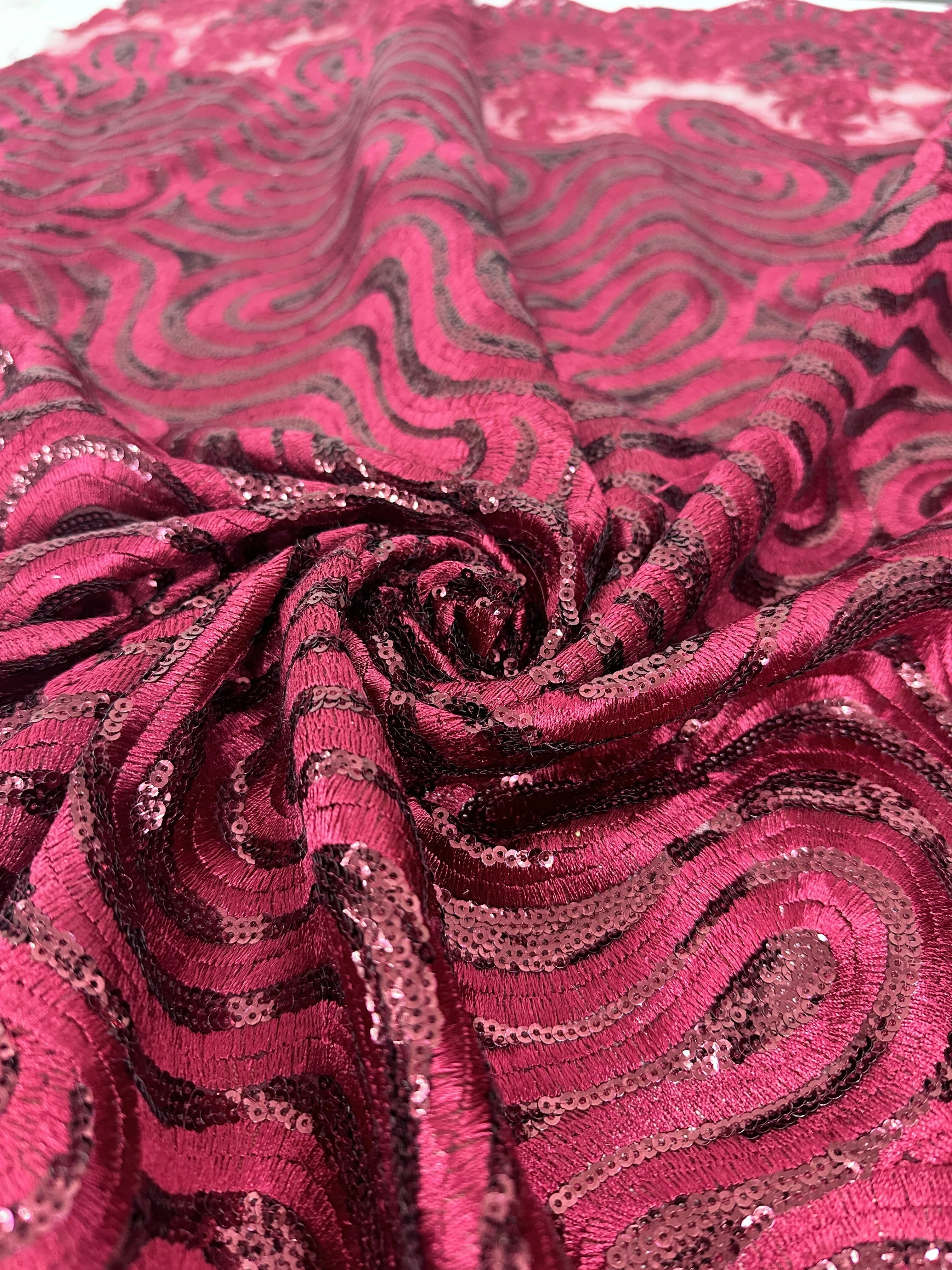 Burgundy Embroidered Sequin Lace - Image 3
