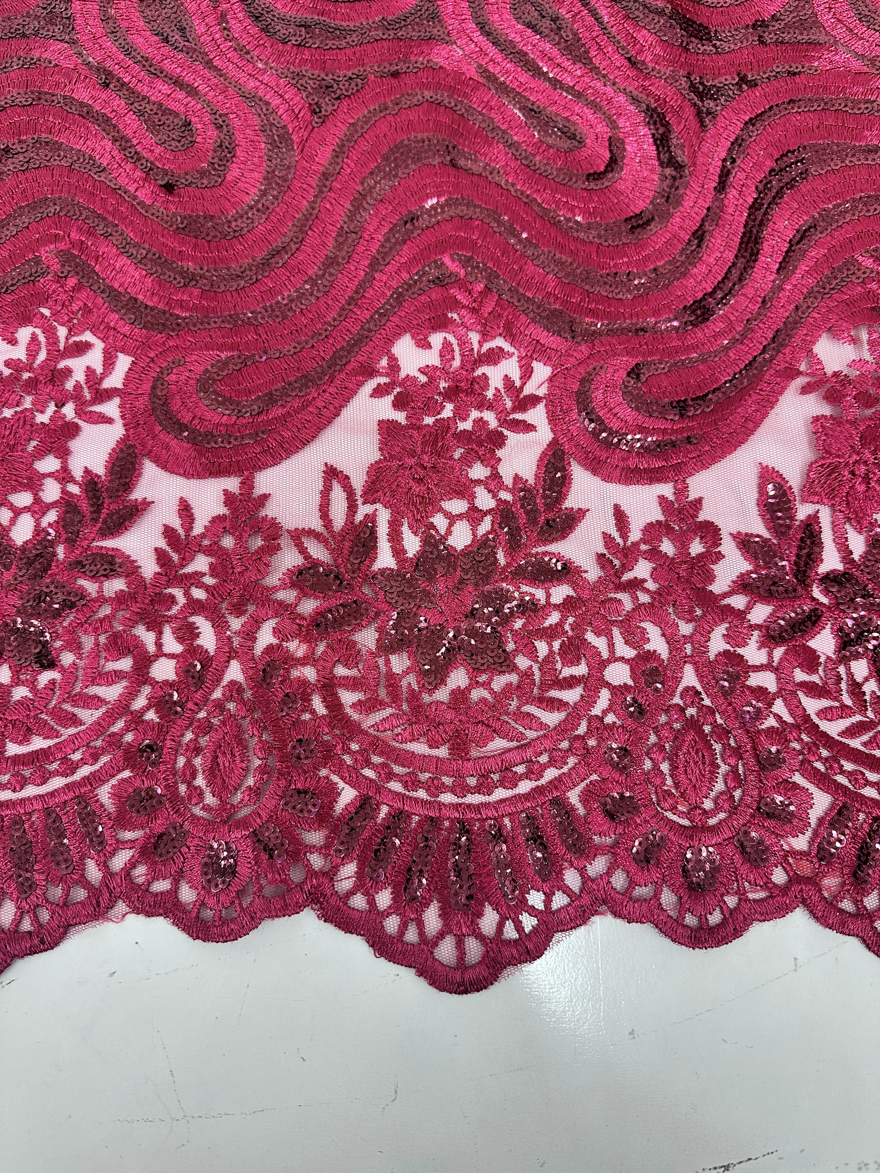 Burgundy Embroidered Sequin Lace - Image 5