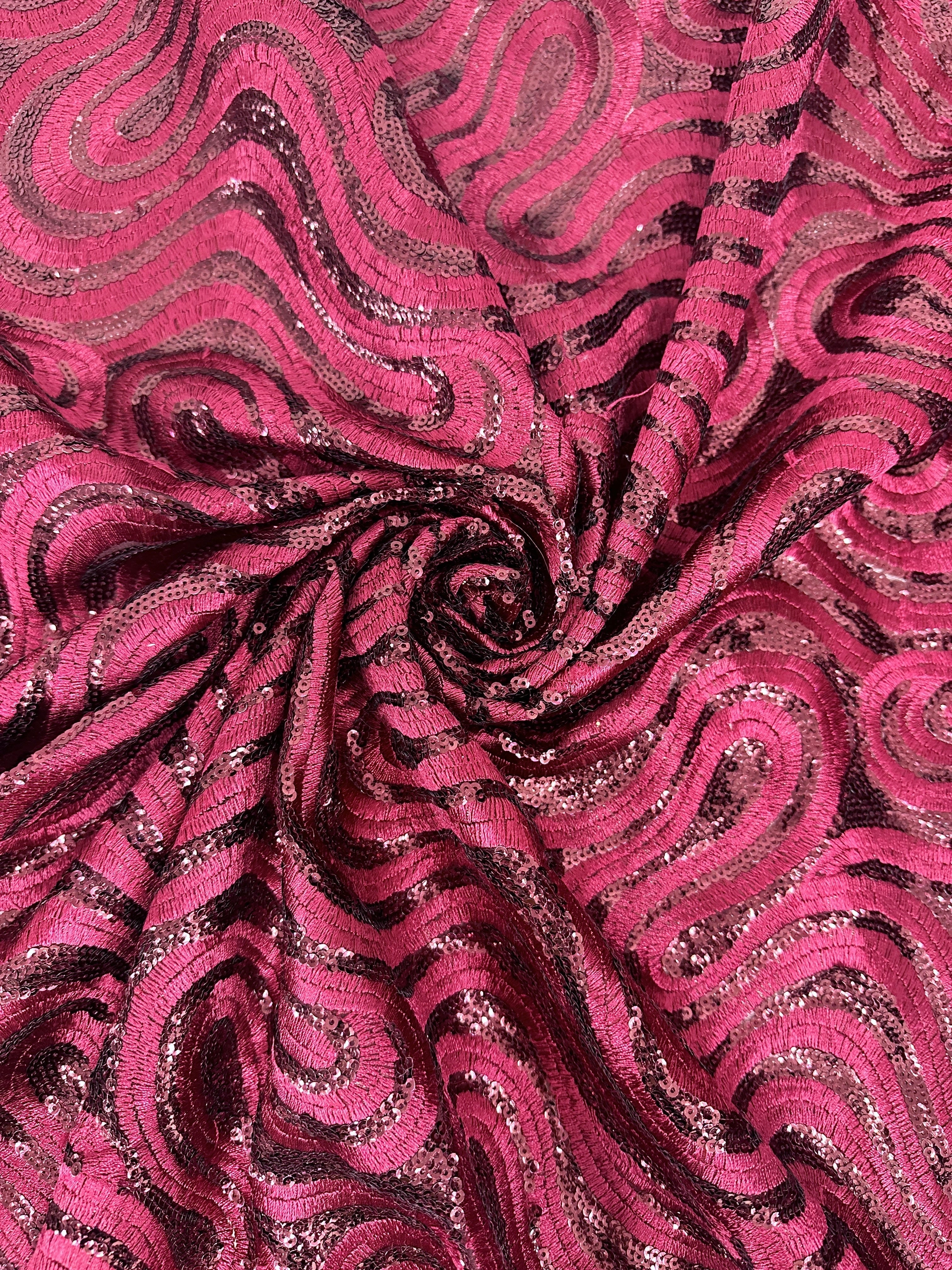 Burgundy Embroidered Sequin Lace - Image 7