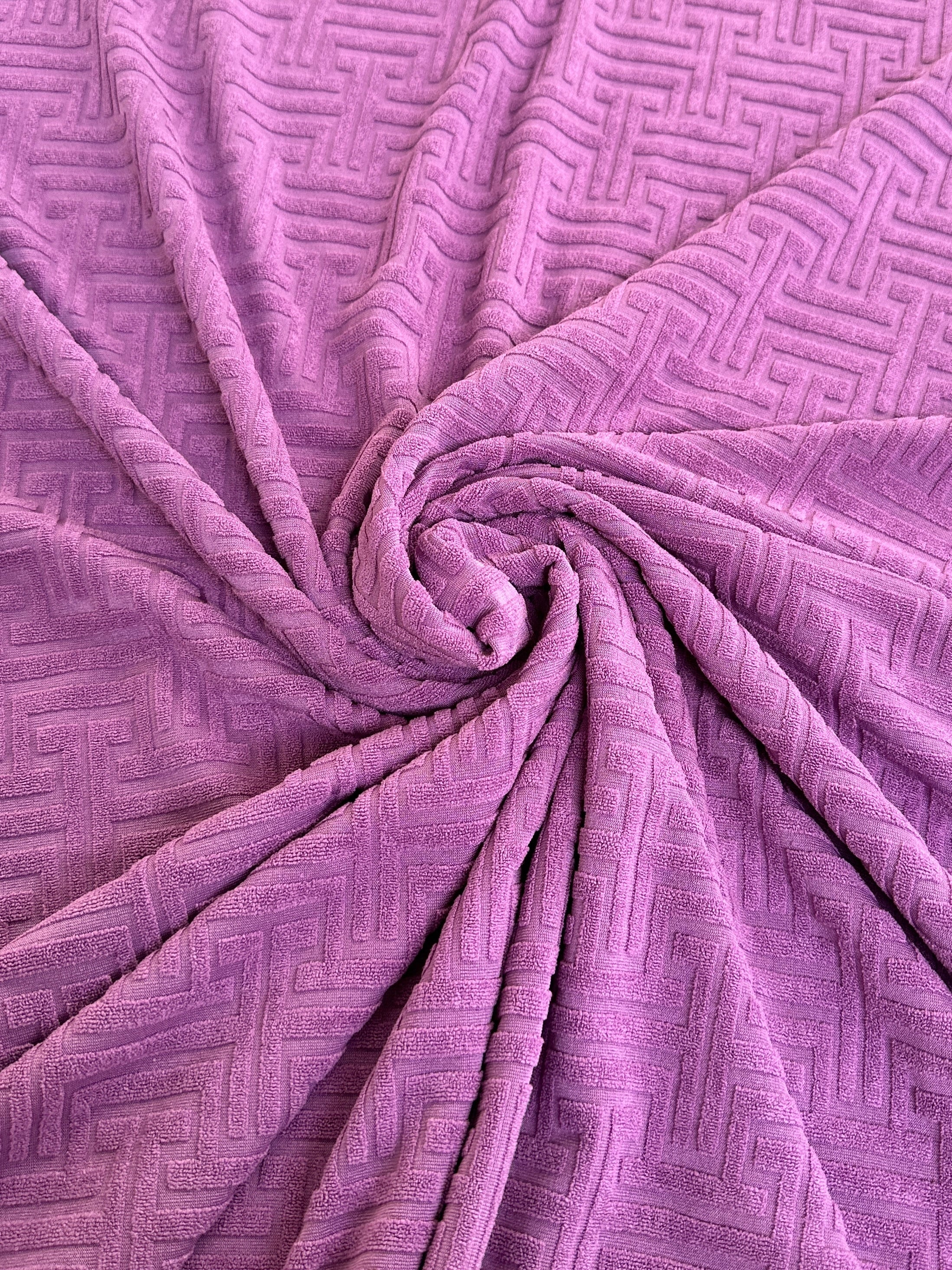 Raspberry Textured Geometric Pattern Jersey Knit - Image 2