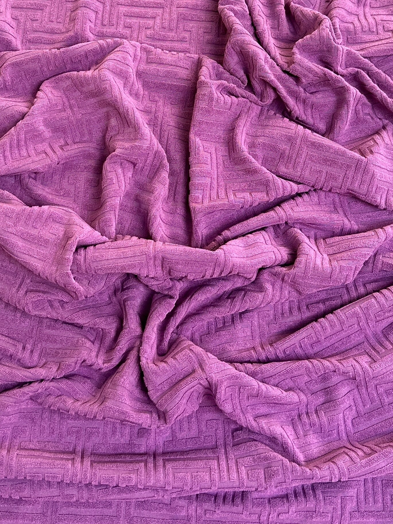 Raspberry Textured Geometric Pattern Jersey Knit - Image 4