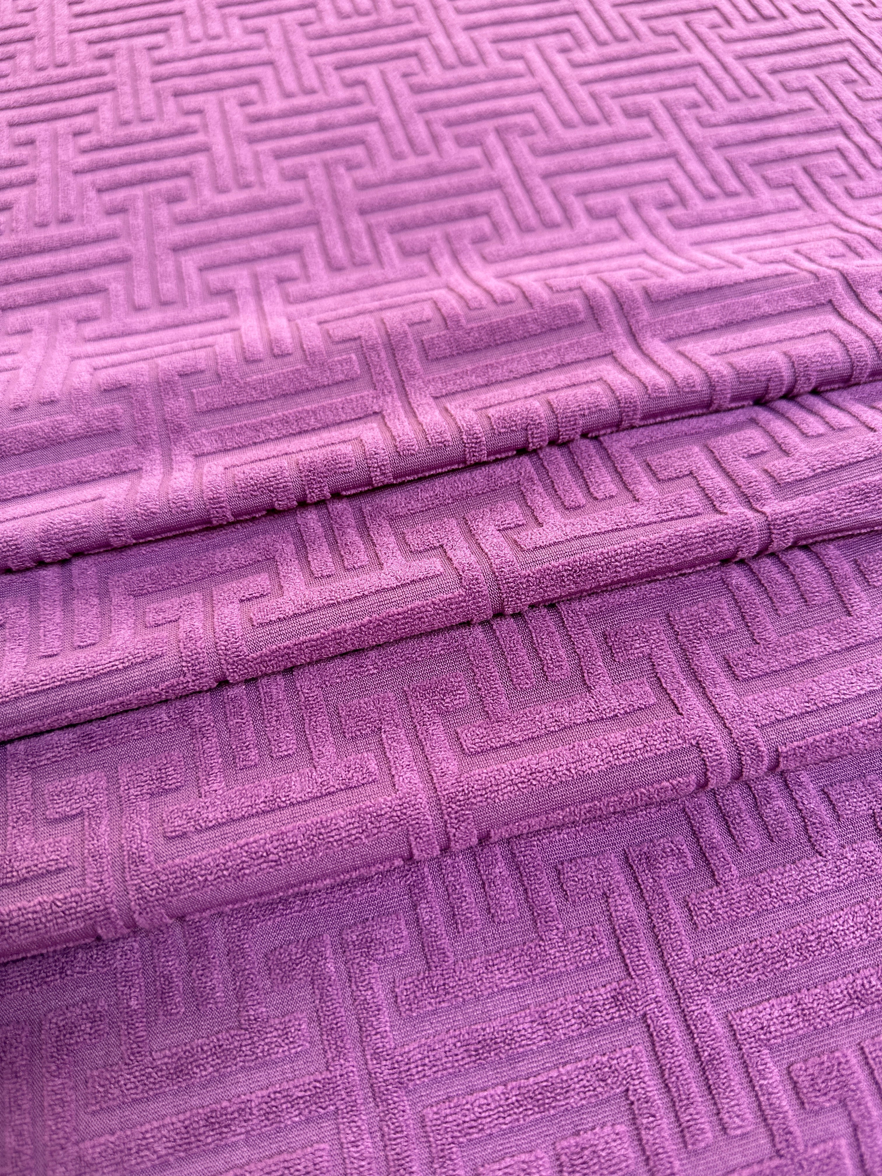 Raspberry Textured Geometric Pattern Jersey Knit - Image 5