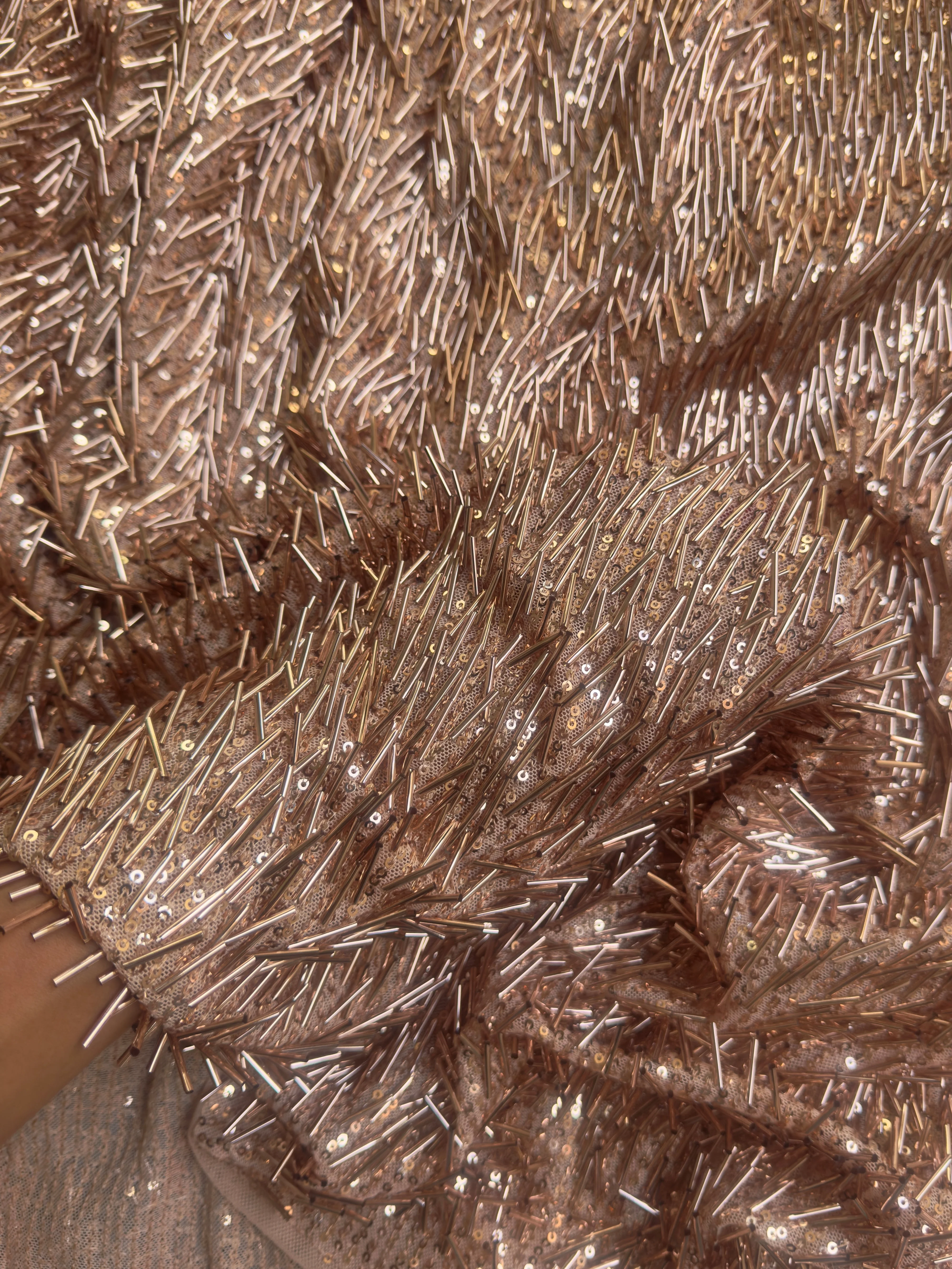 Rose Gold Fringe Sequin on Mesh - Image 4