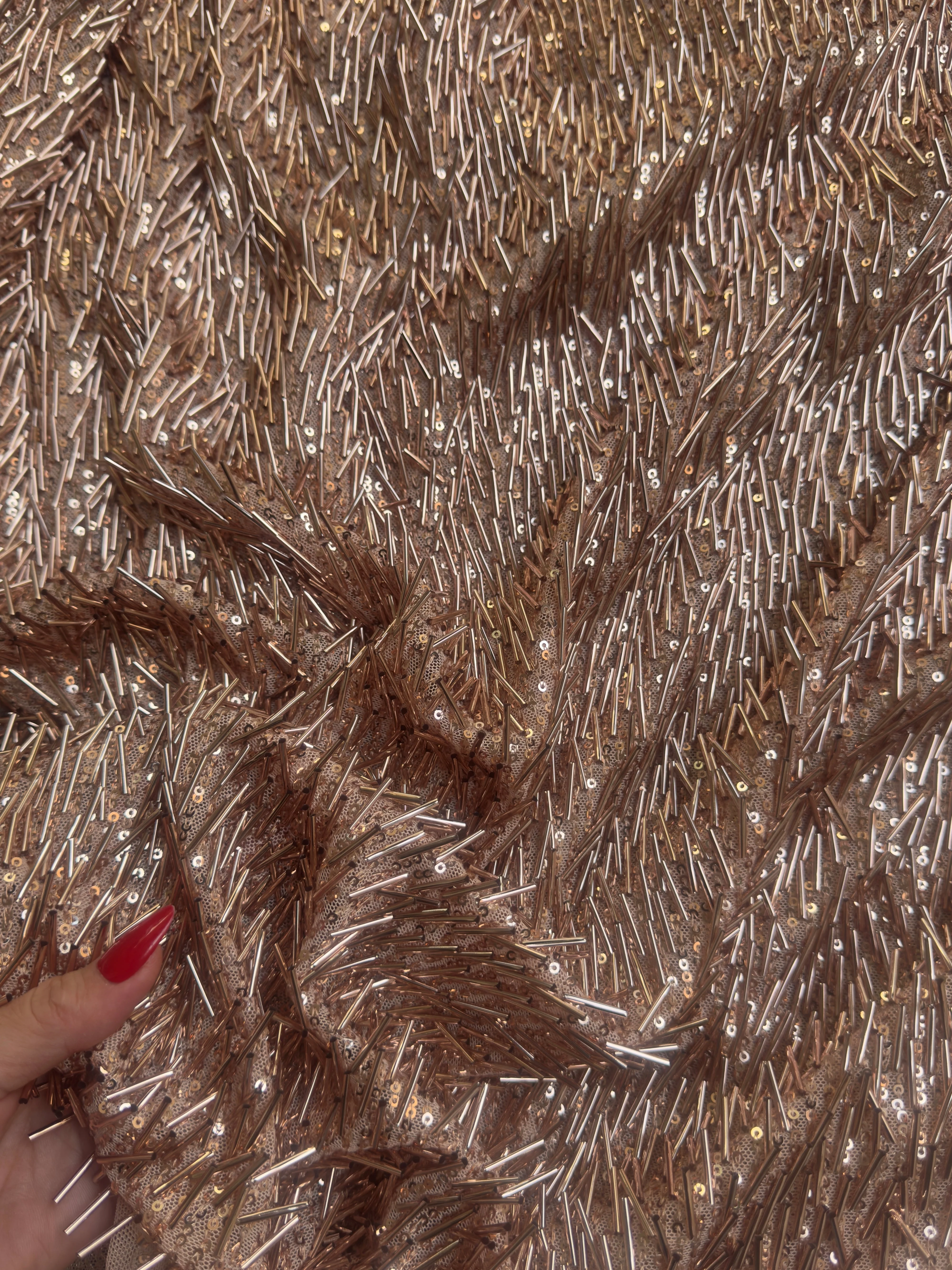 Rose Gold Fringe Sequin on Mesh - Image 8