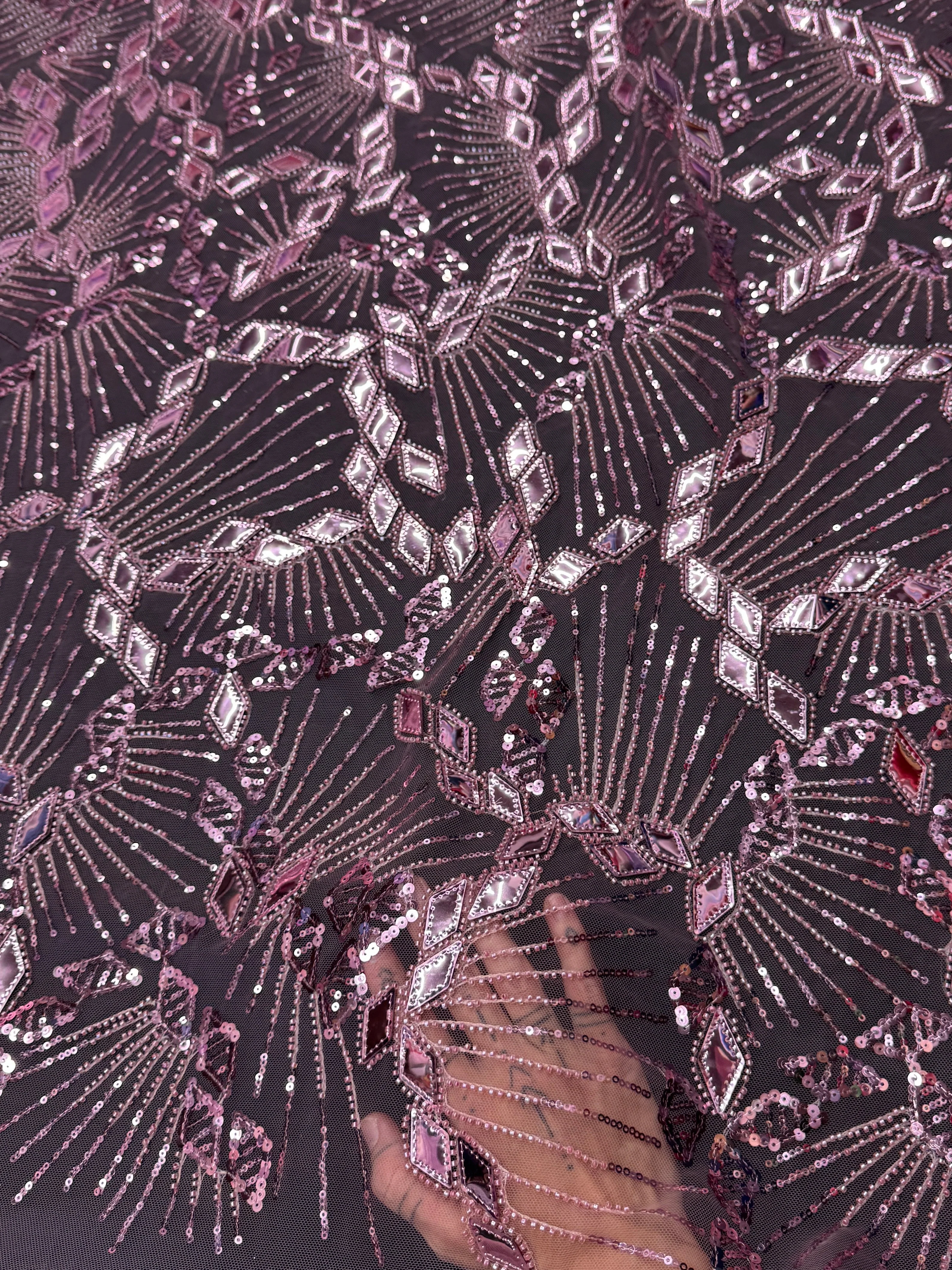 Rose Pink Art Deco Mirror Sequin Lace