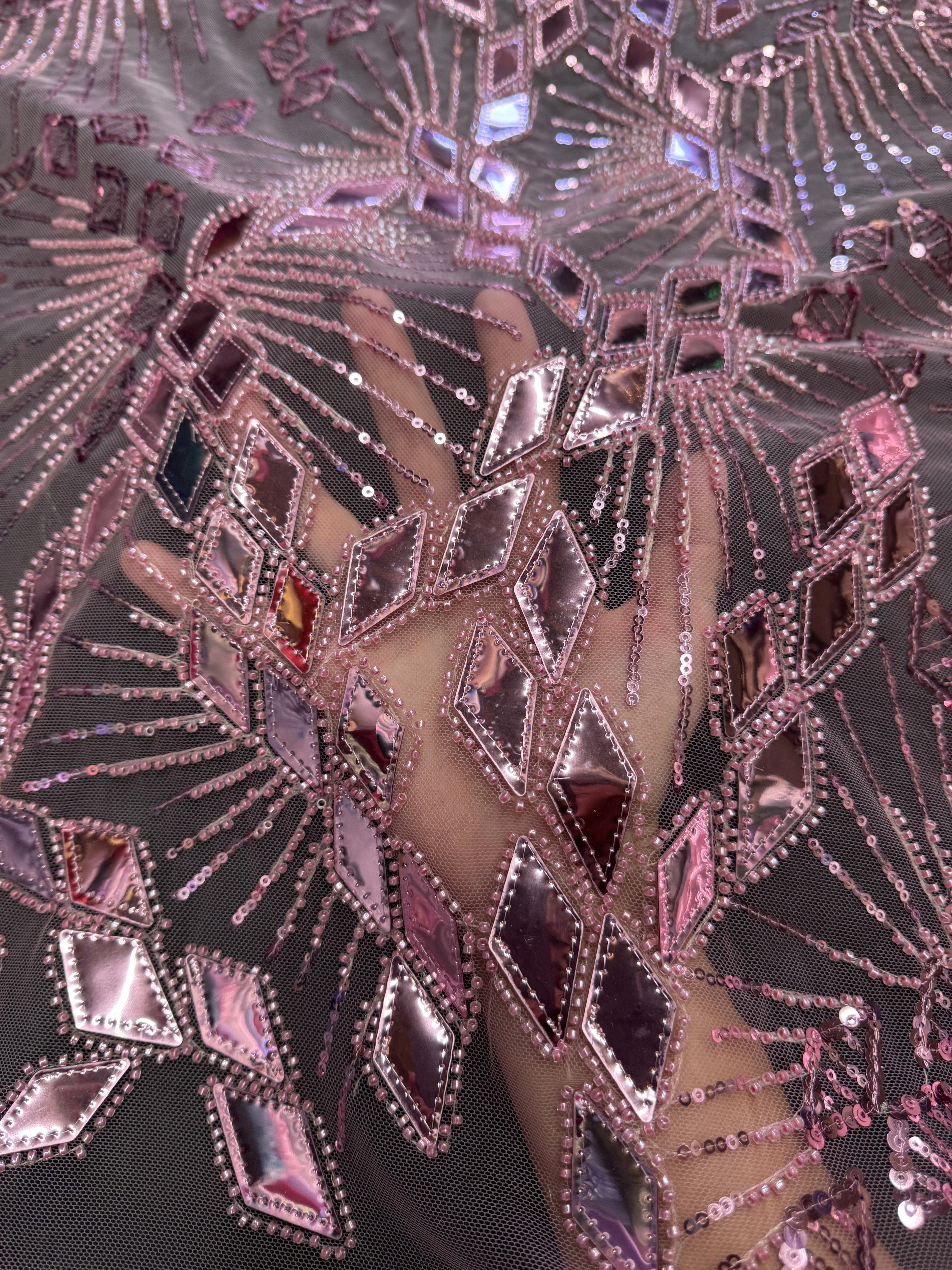Rose Pink Art Deco Mirror Sequin Lace - Image 10