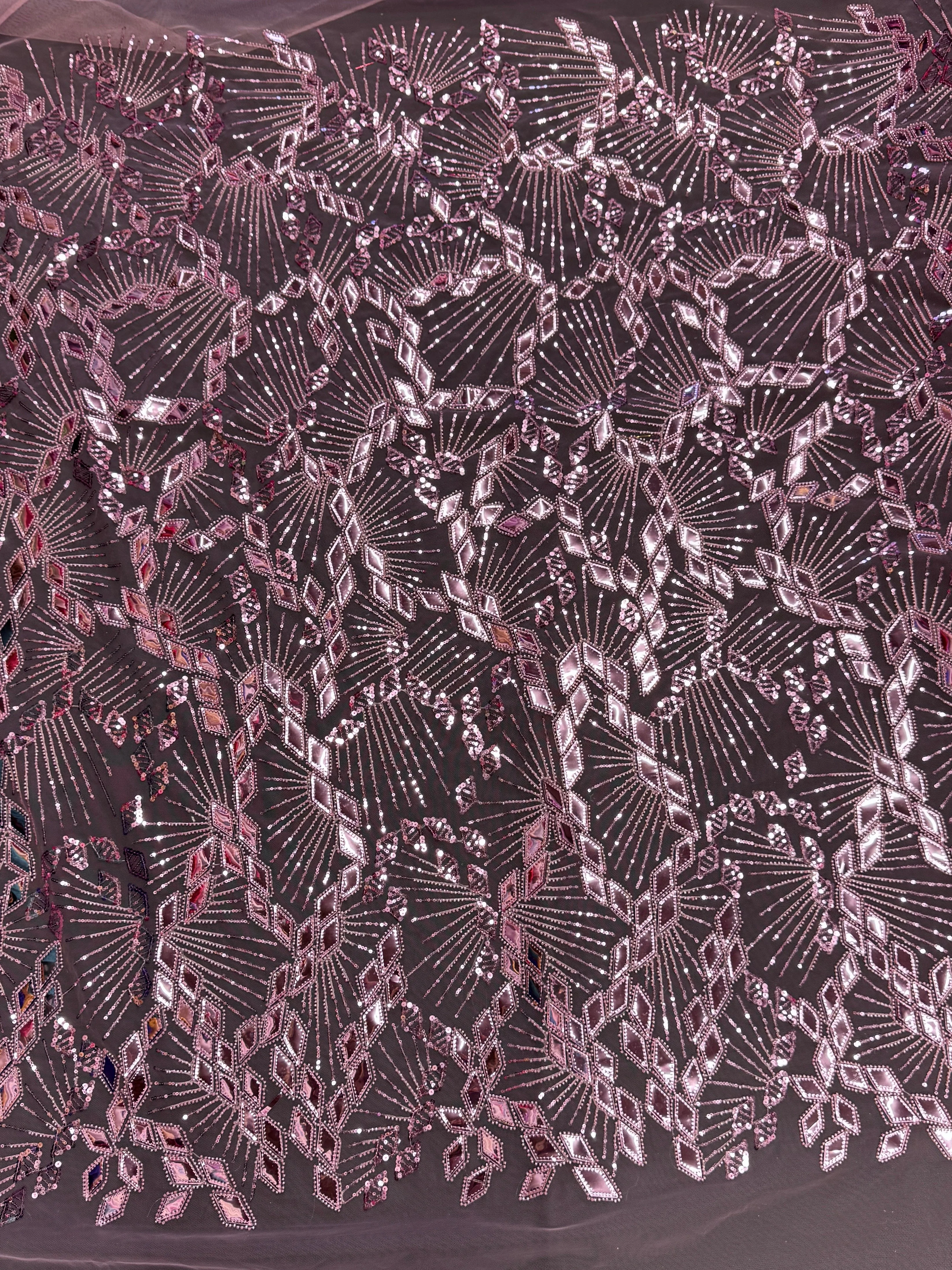 Rose Pink Art Deco Mirror Sequin Lace - Image 2