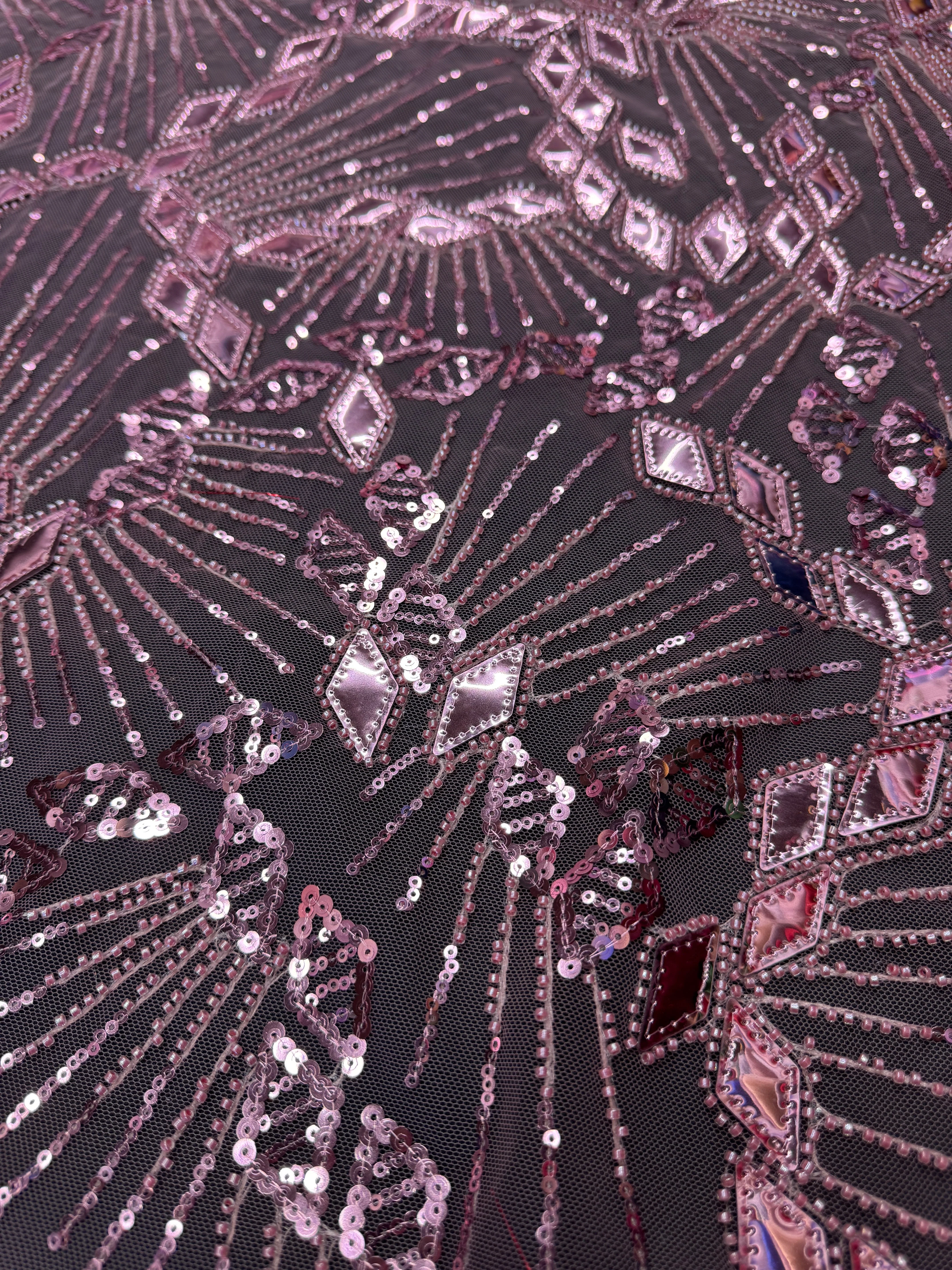 Rose Pink Art Deco Mirror Sequin Lace - Image 3