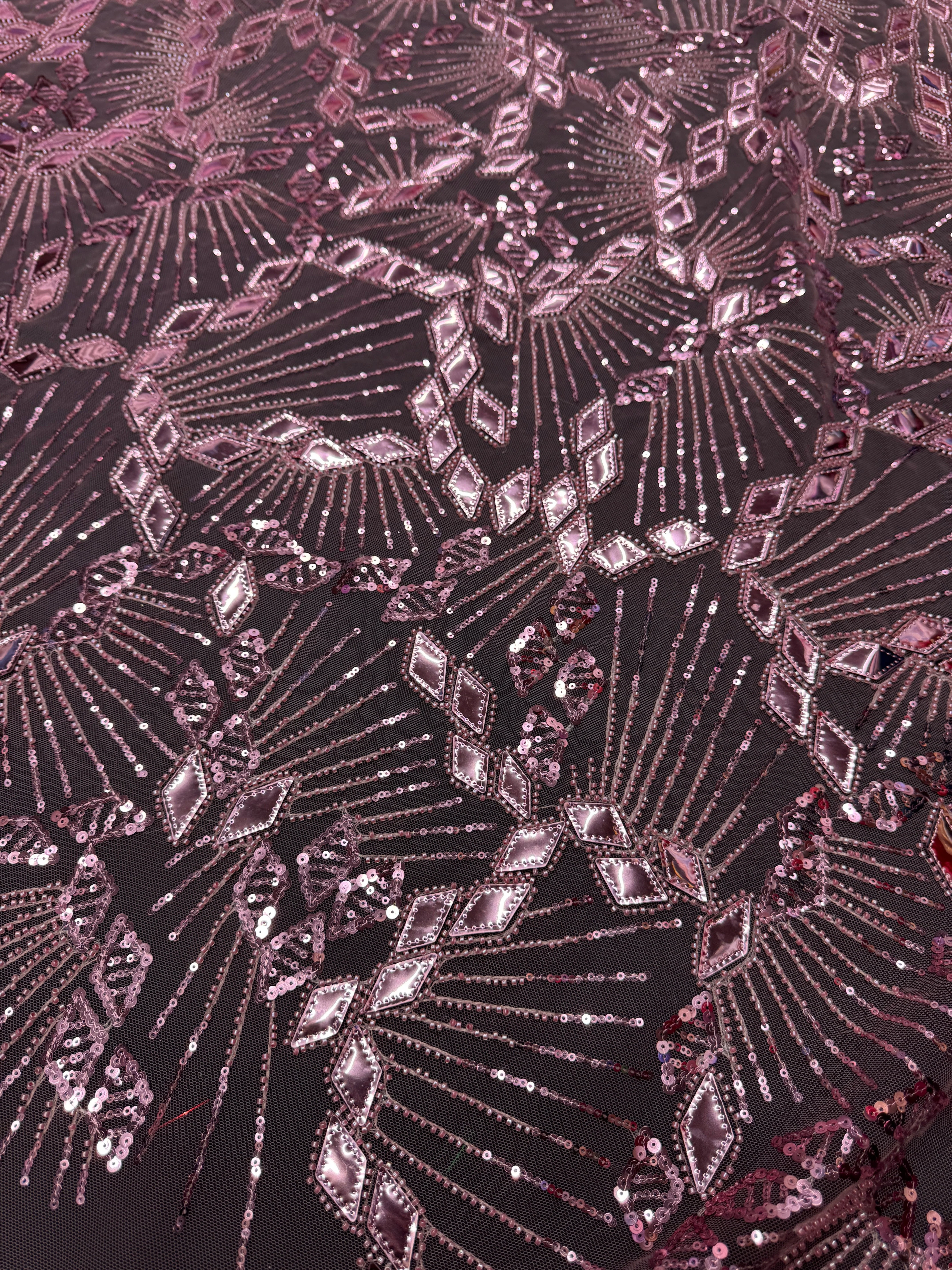 Rose Pink Art Deco Mirror Sequin Lace - Image 5