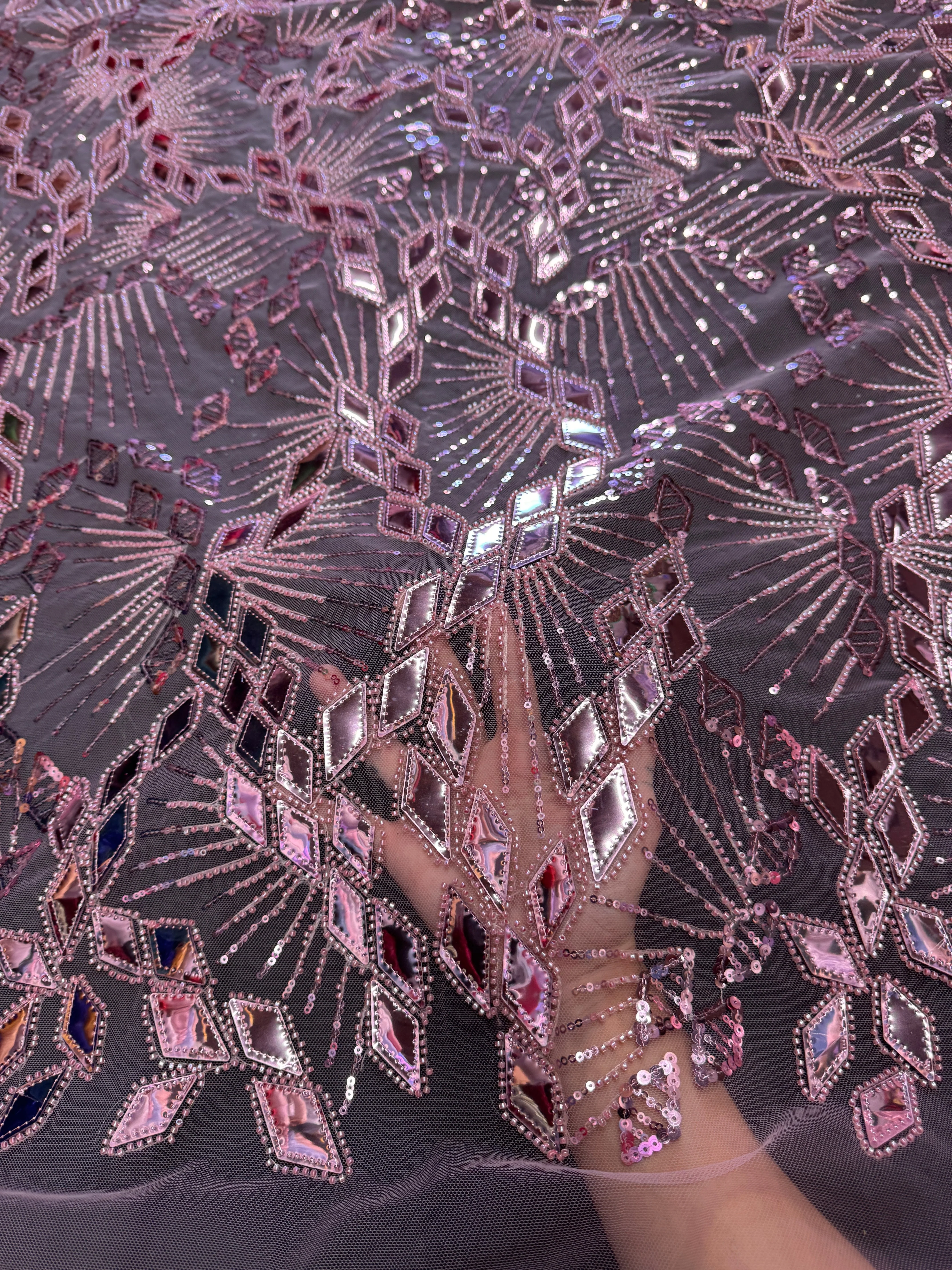 Rose Pink Art Deco Mirror Sequin Lace - Image 7