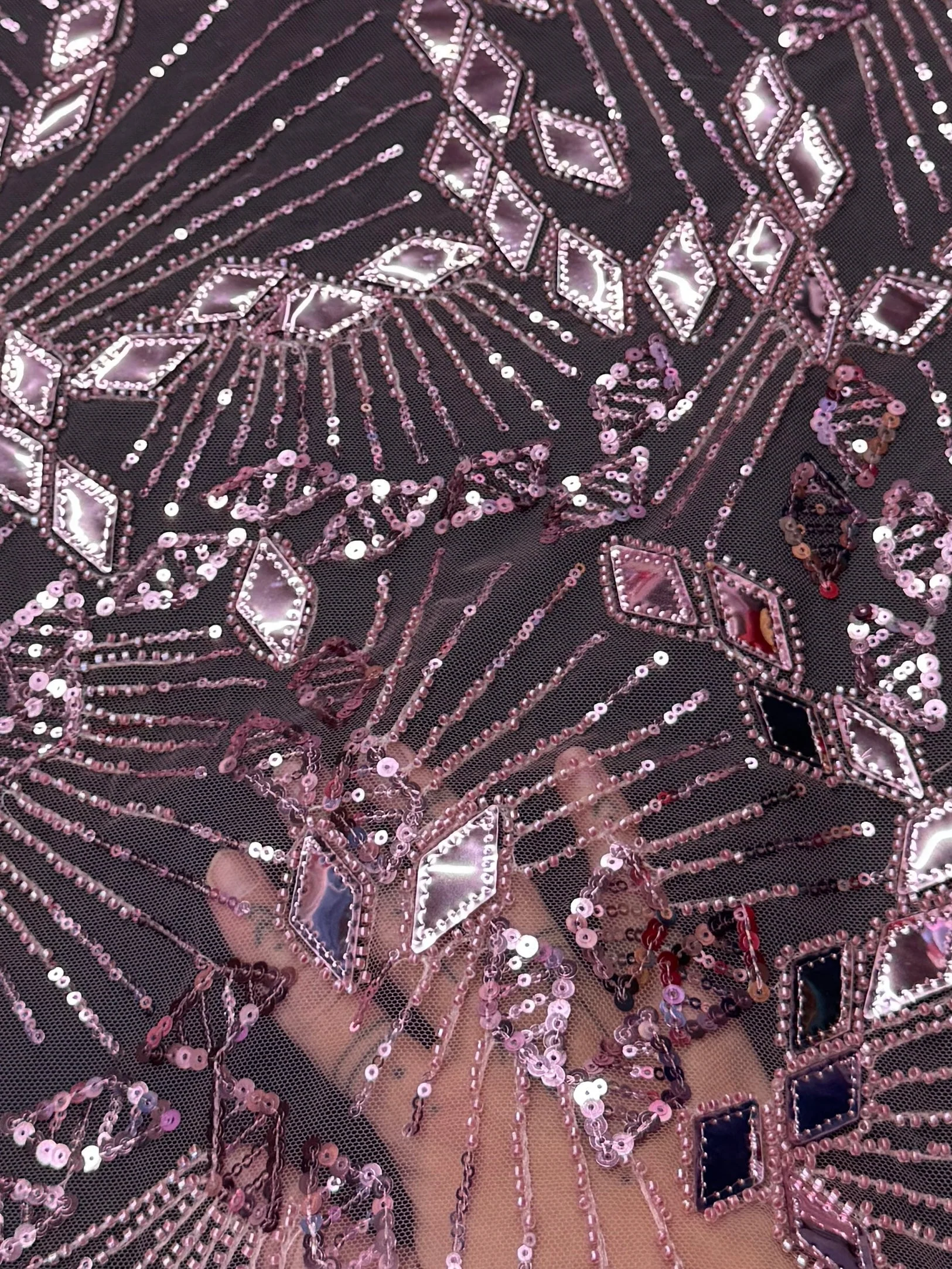Rose Pink Art Deco Mirror Sequin Lace - Image 9