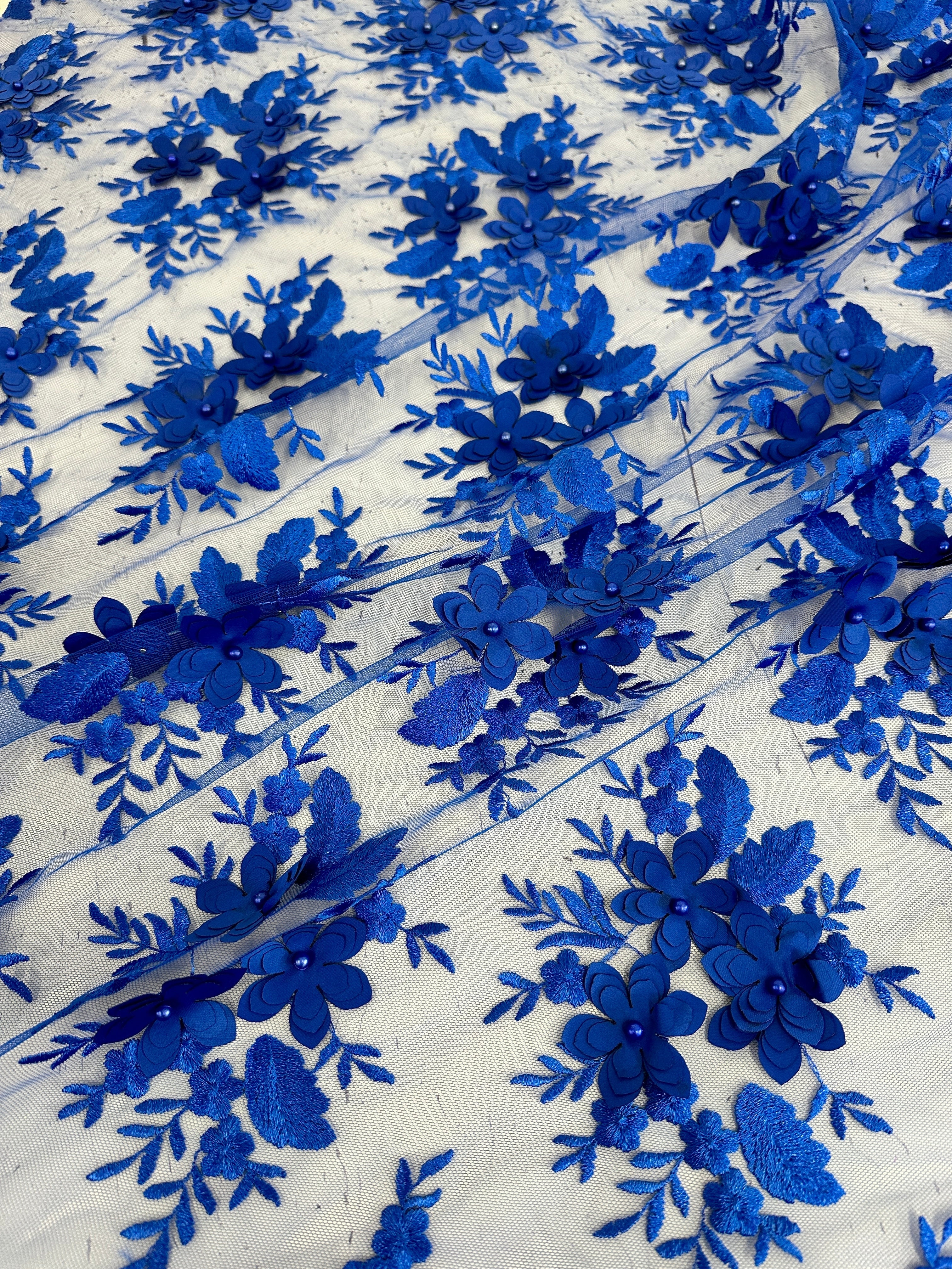 Royal Blue 3D Flower Scalloped Mesh Lace - Image 10