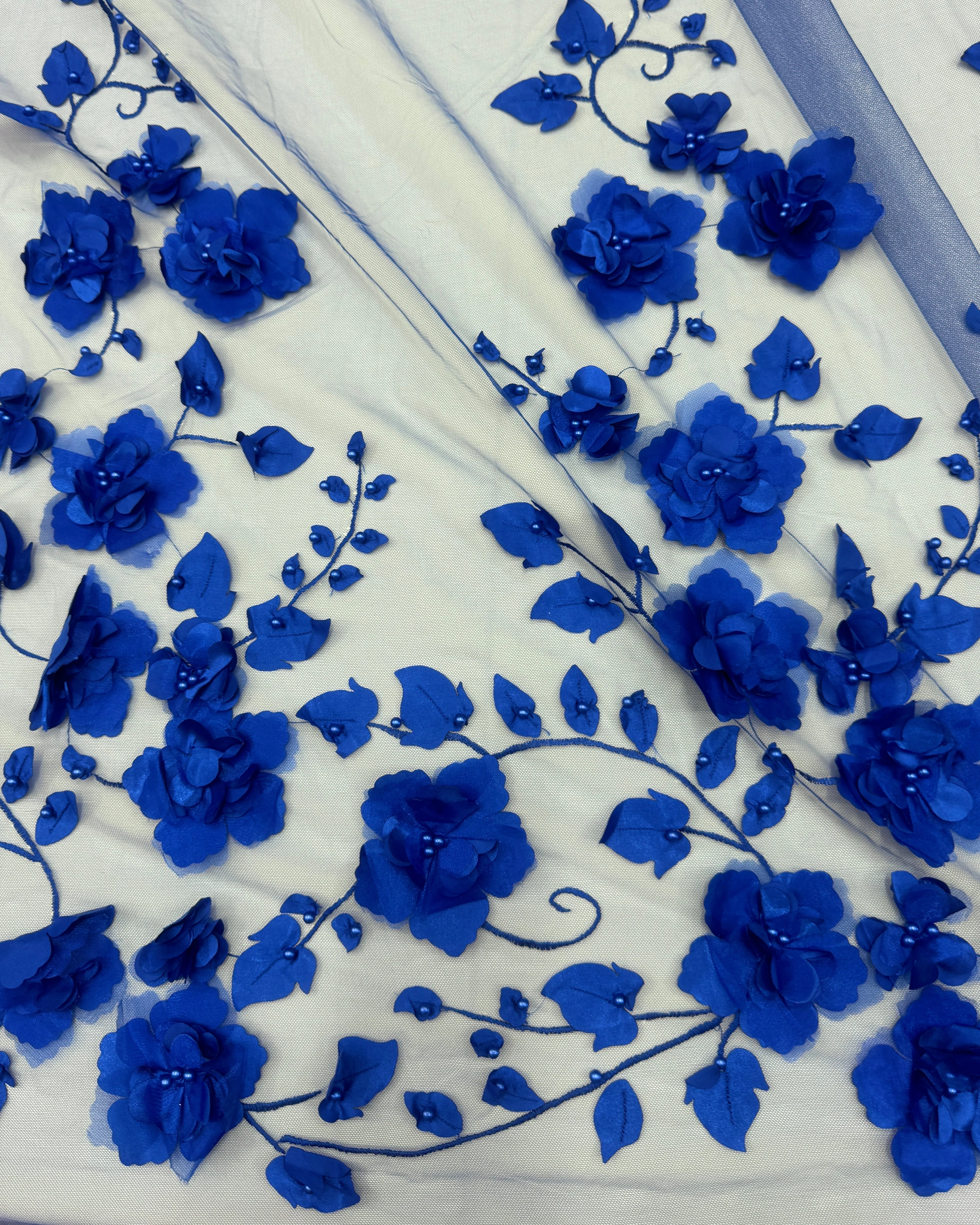 Royal Blue 3D Flower Beaded Lace Mesh - Image 10