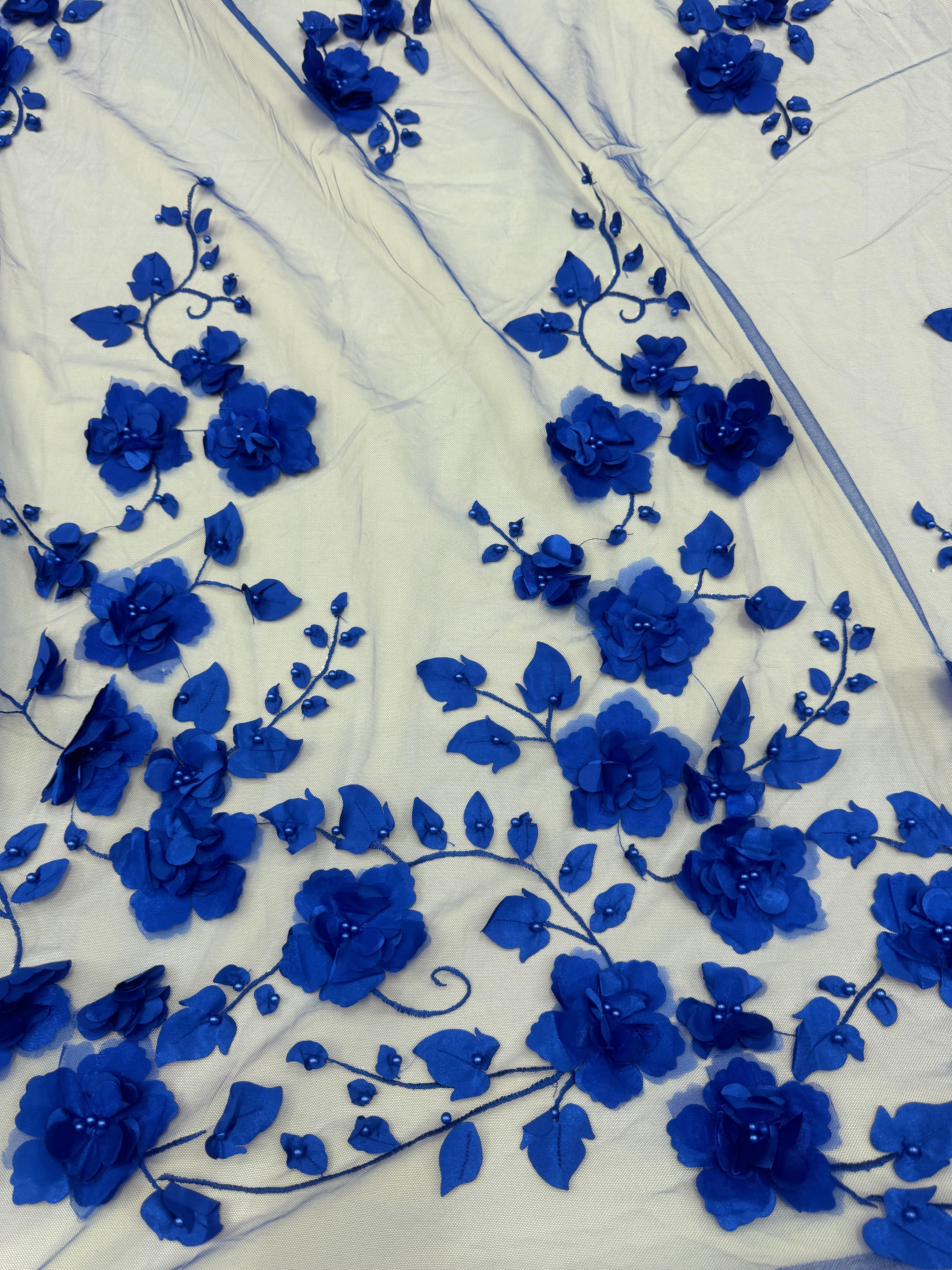 Royal Blue 3D Flower Beaded Lace Mesh - Image 6