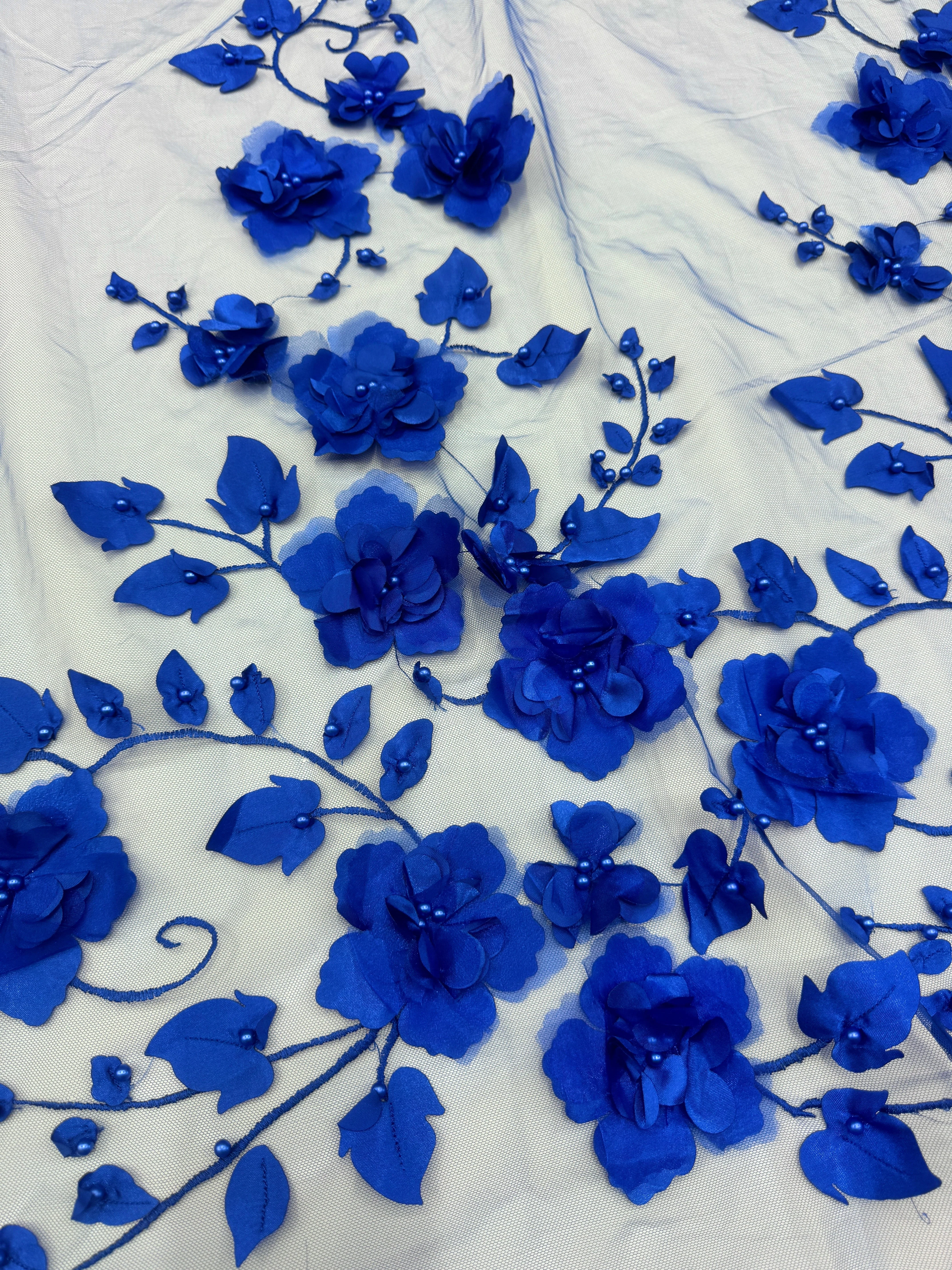 Royal Blue 3D Flower Beaded Lace Mesh - Image 7