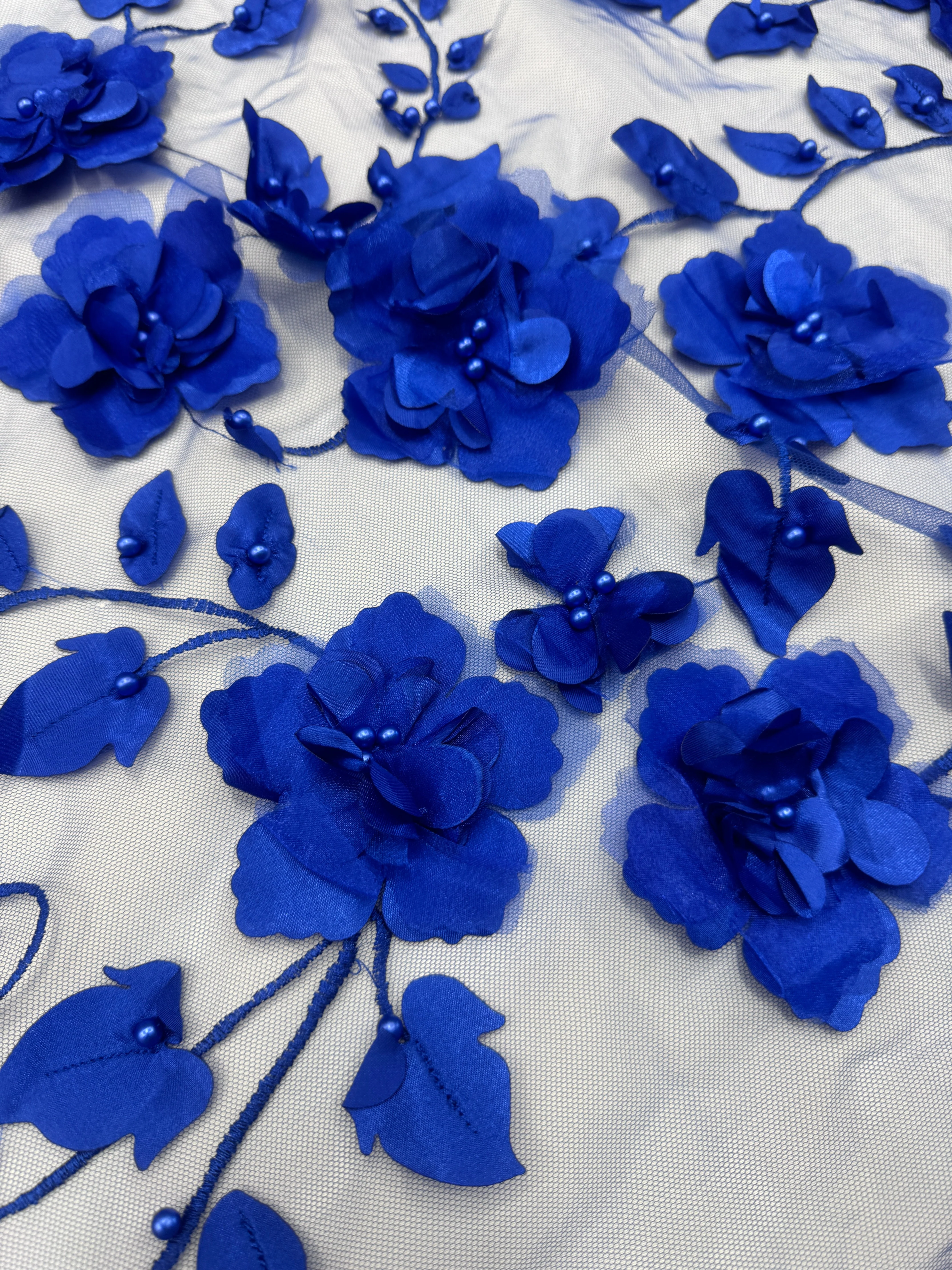 Royal Blue 3D Flower Beaded Lace Mesh - Image 9