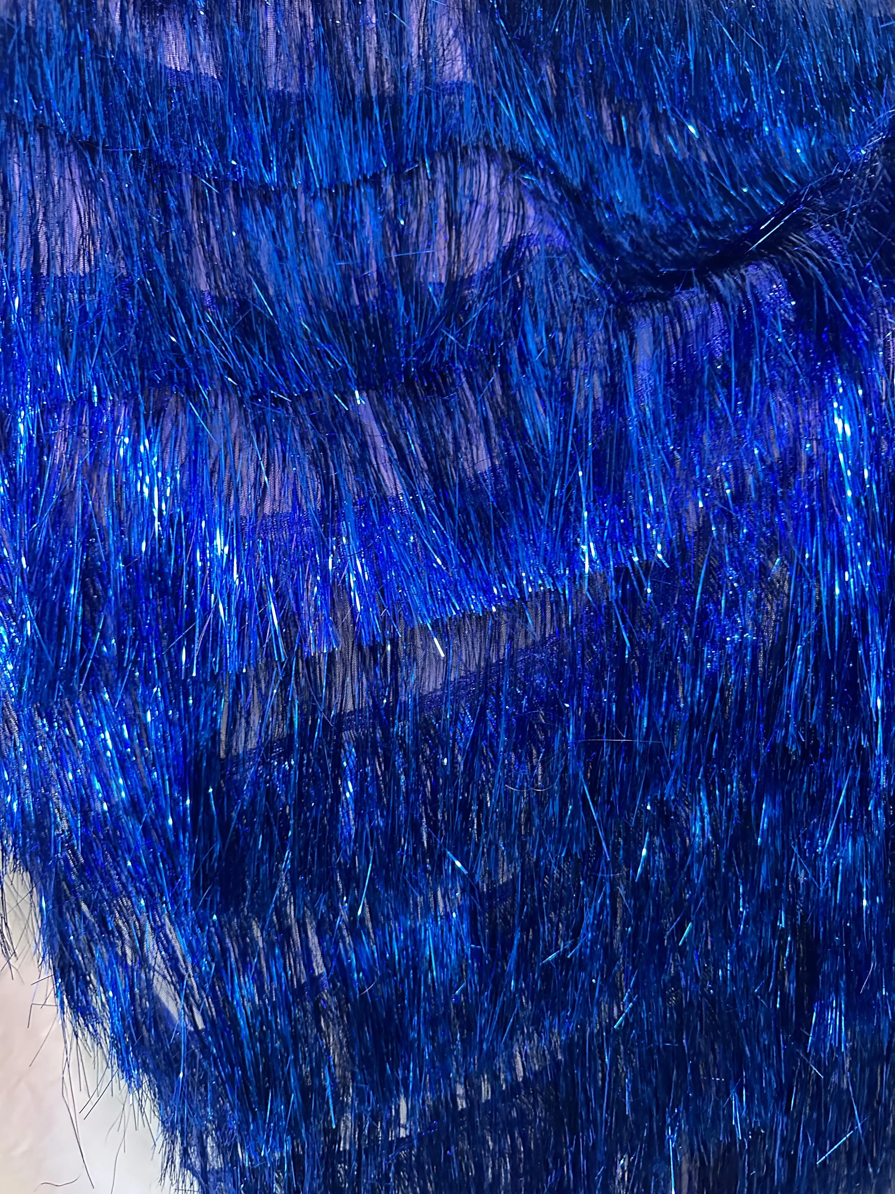 Royal Blue Fringe Metallic Mesh Base Fabric