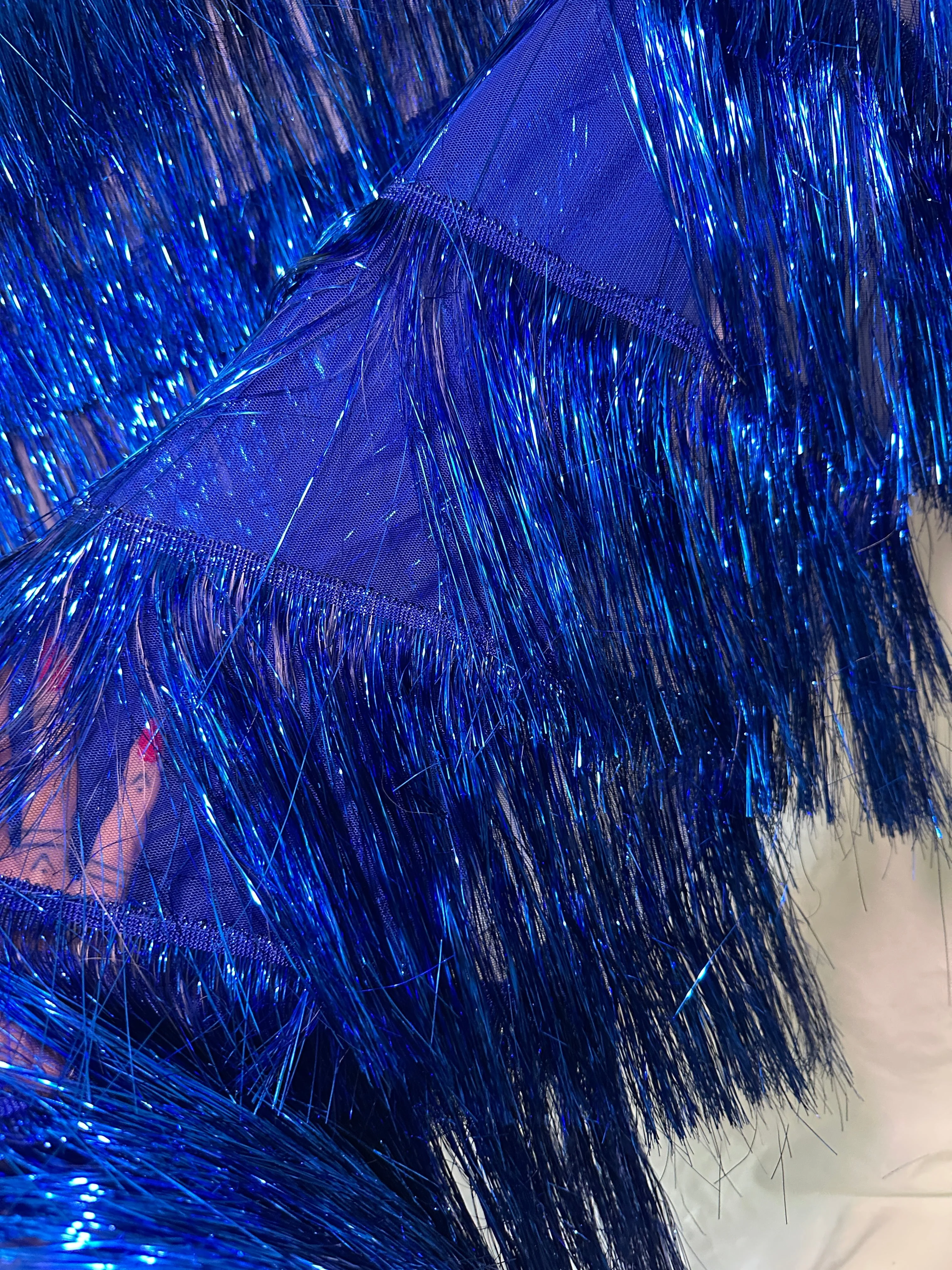 Royal Blue Fringe Metallic Mesh Base Fabric - Image 3