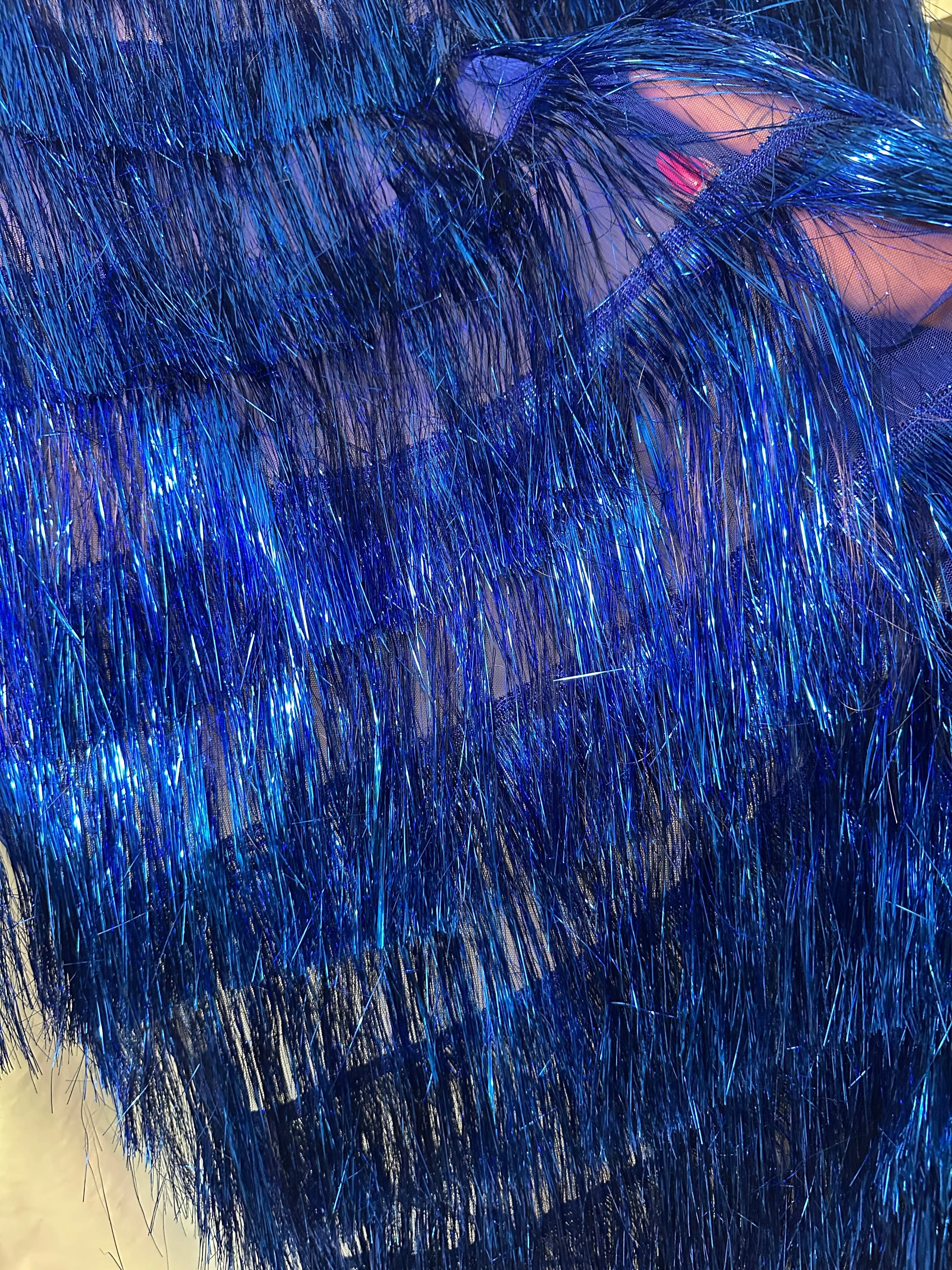 Royal Blue Fringe Metallic Mesh Base Fabric - Image 4
