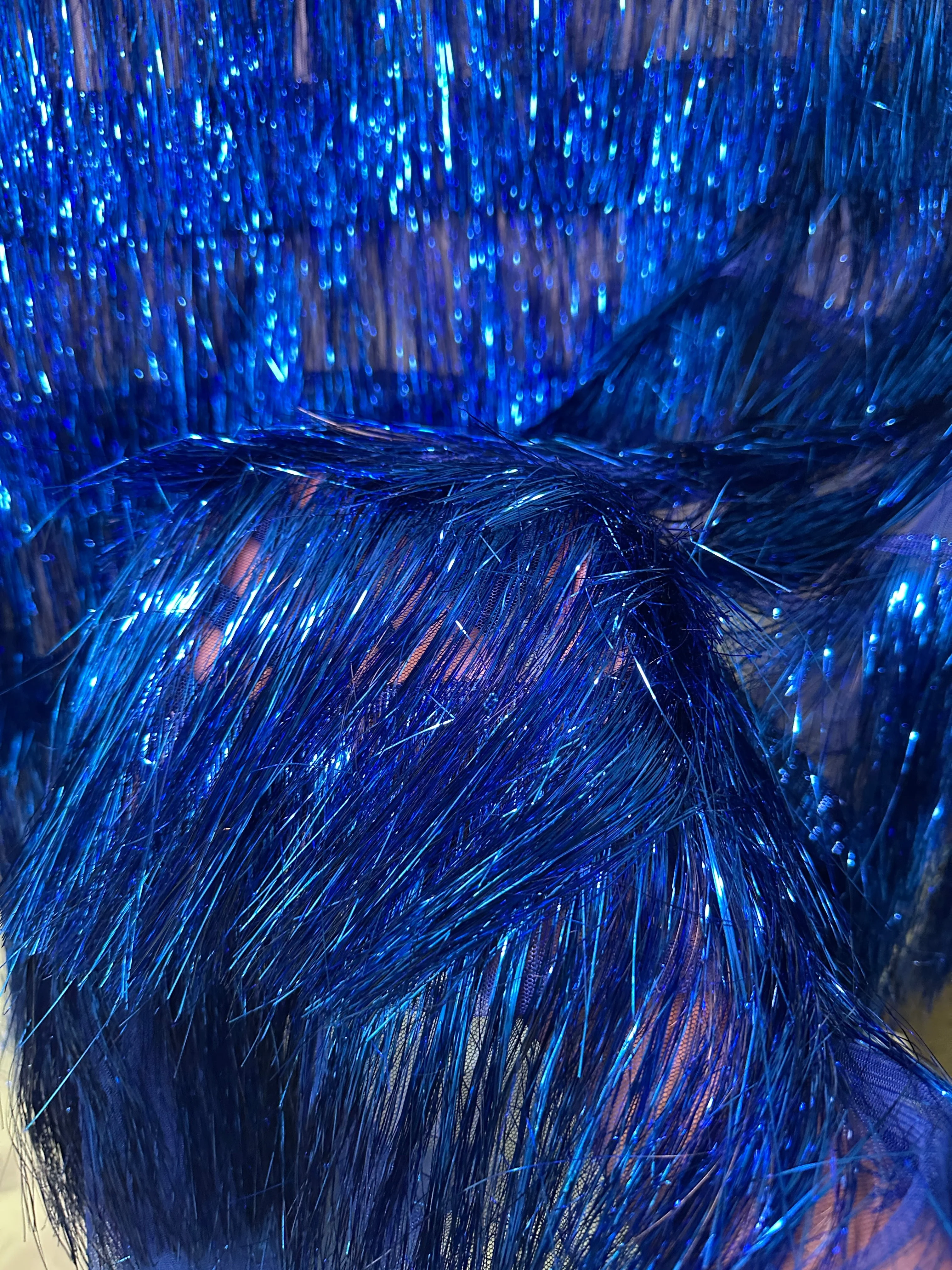 Royal Blue Fringe Metallic Mesh Base Fabric - Image 5