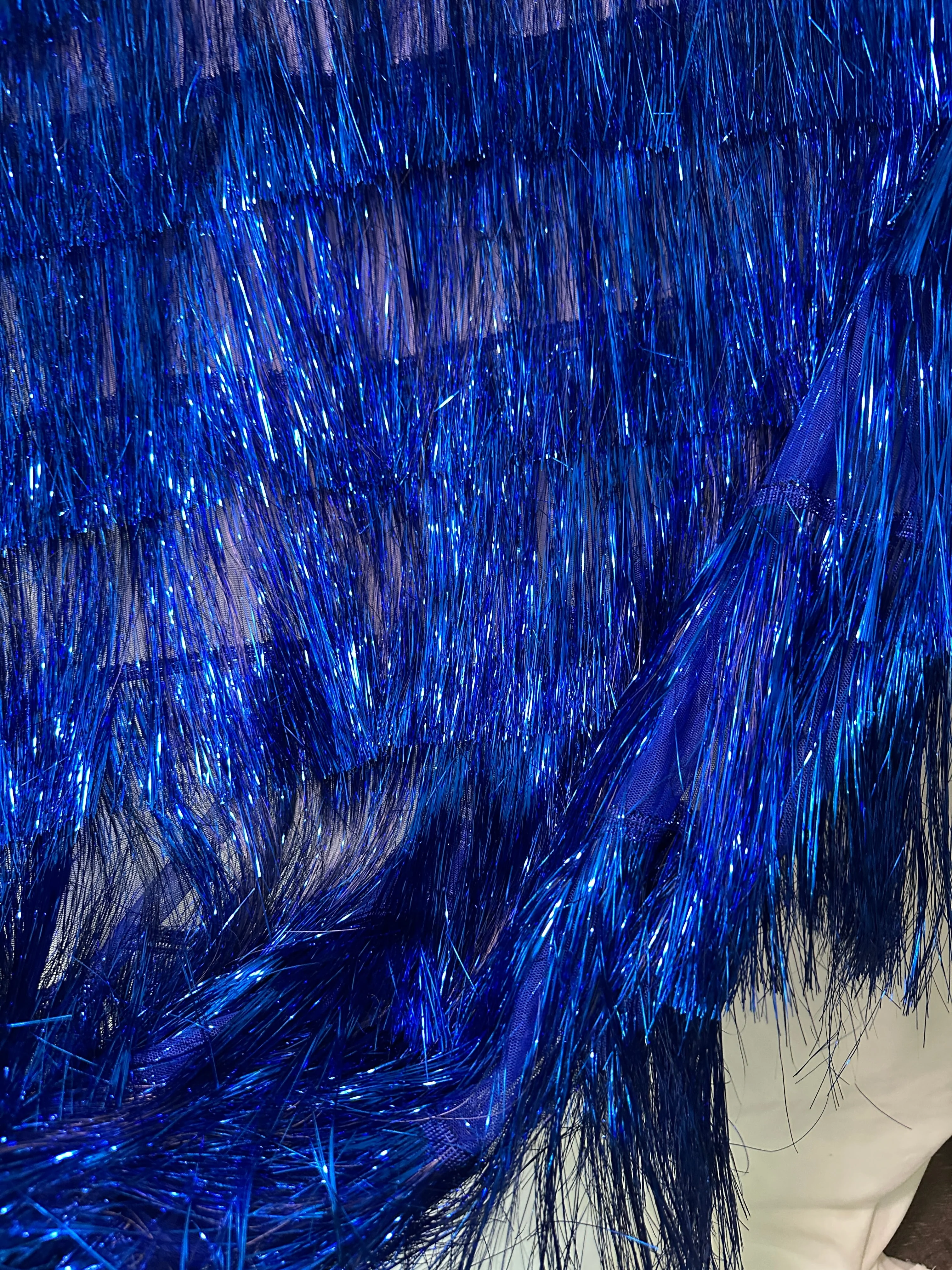 Royal Blue Fringe Metallic Mesh Base Fabric - Image 7