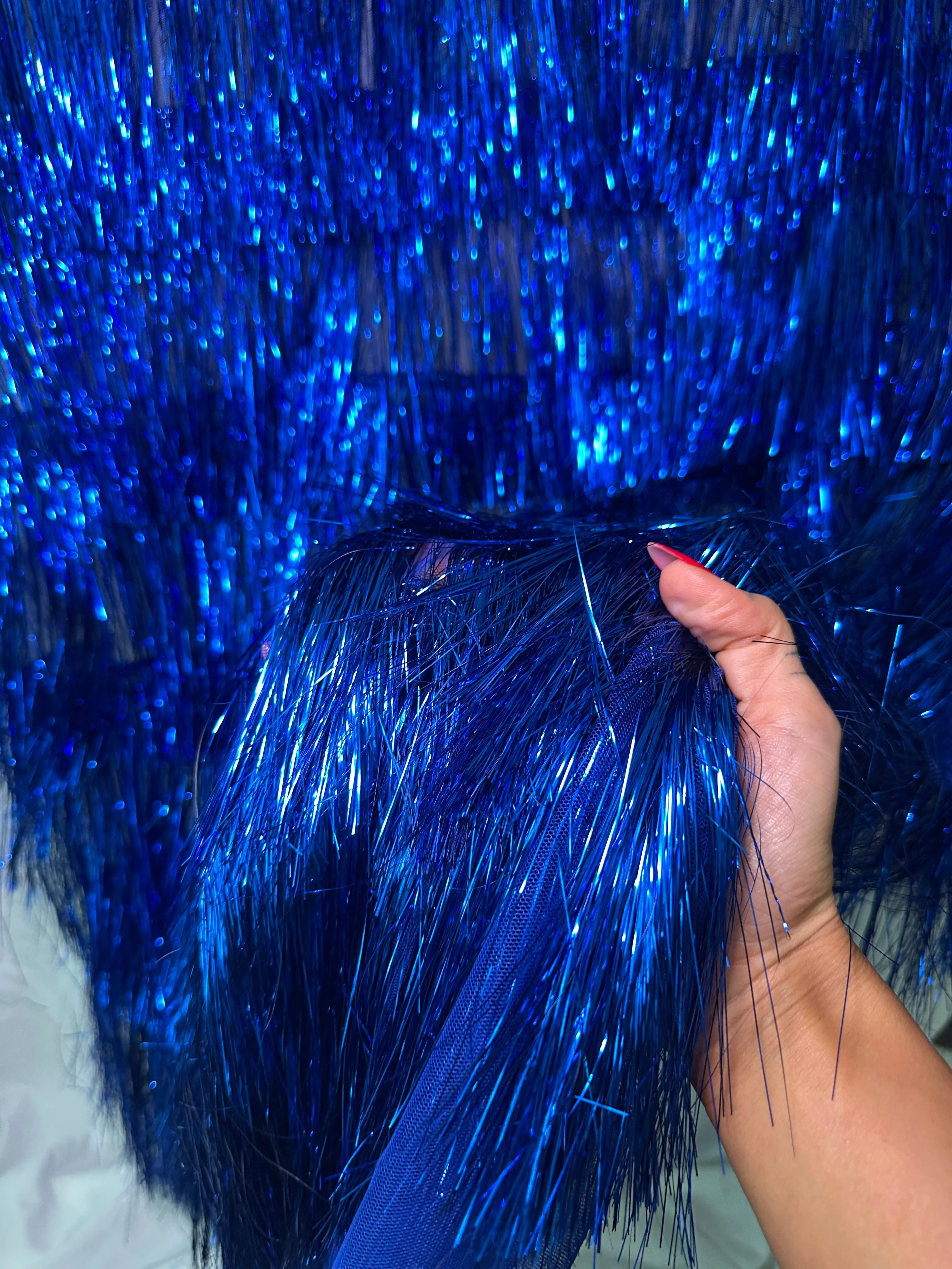 Royal Blue Fringe Metallic Mesh Base Fabric - Image 9