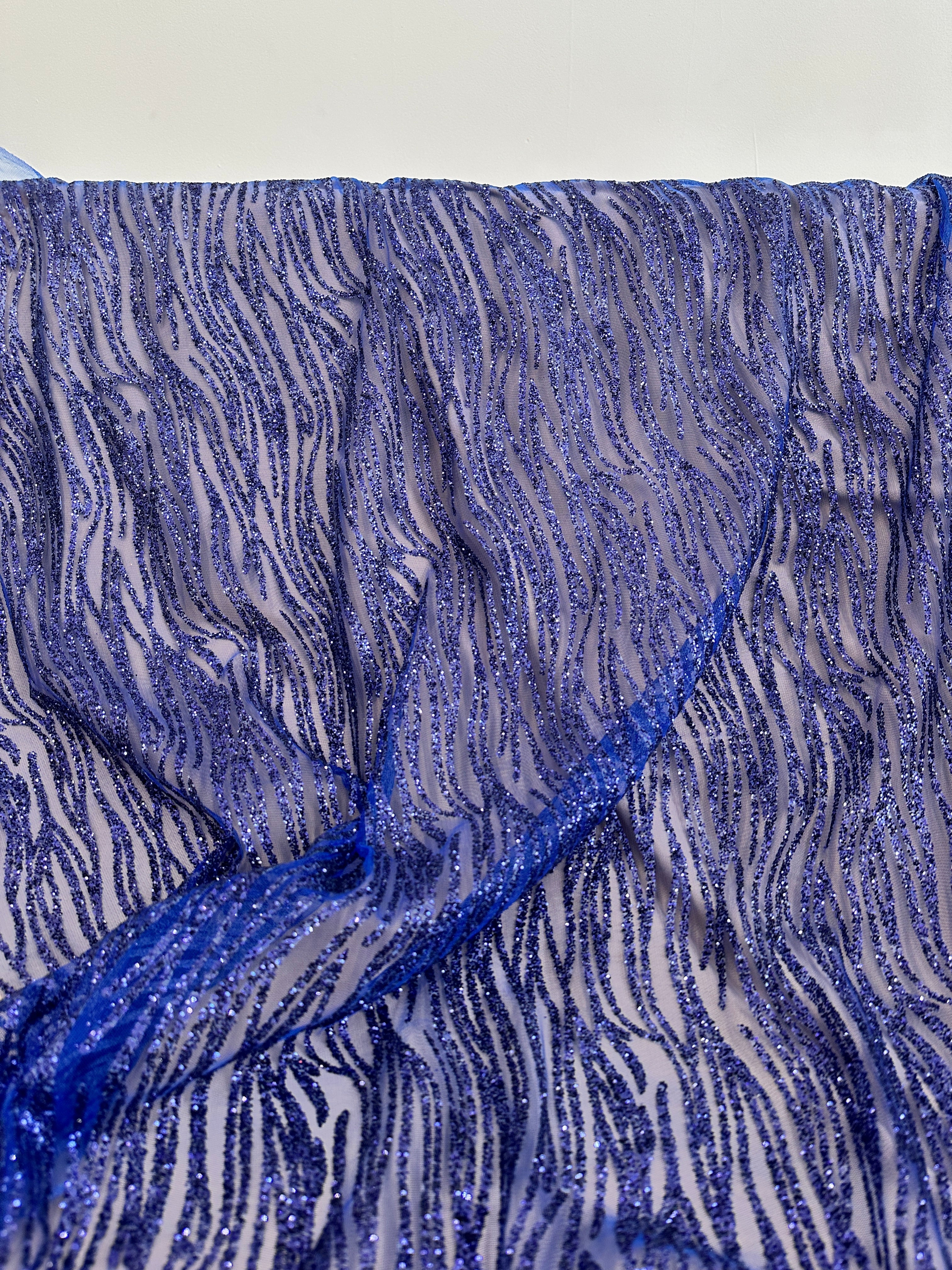 Royal Blue Glitter Wave Design Lace - Image 3