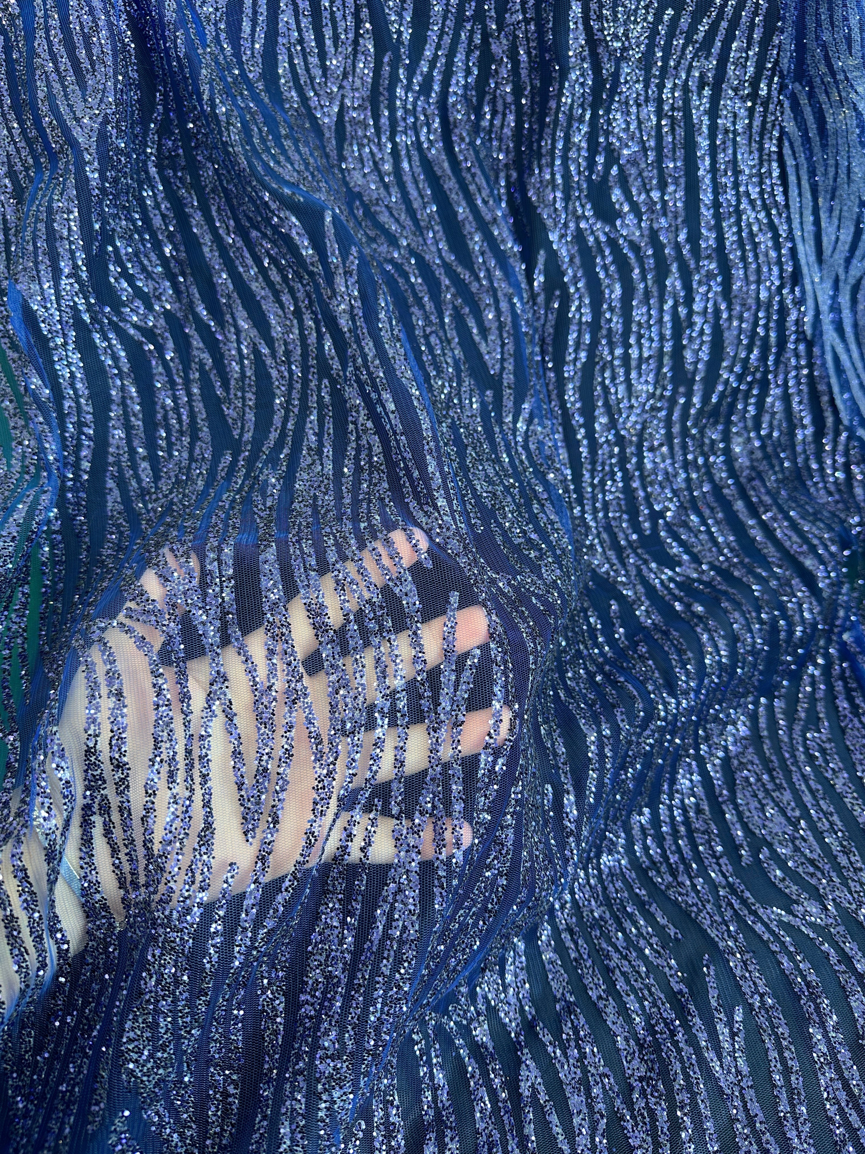 Royal Blue Glitter Wave Design Lace - Image 4