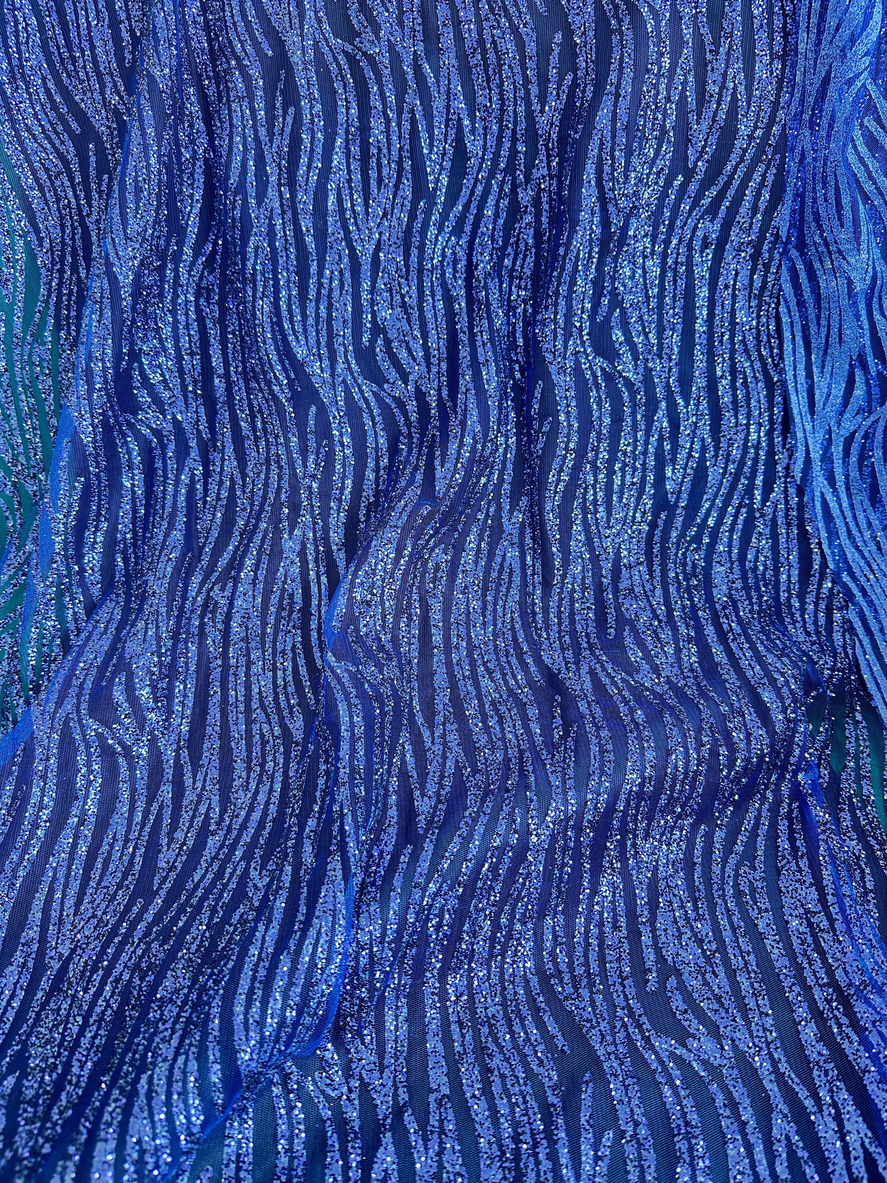 Royal Blue Glitter Wave Design Lace - Image 5