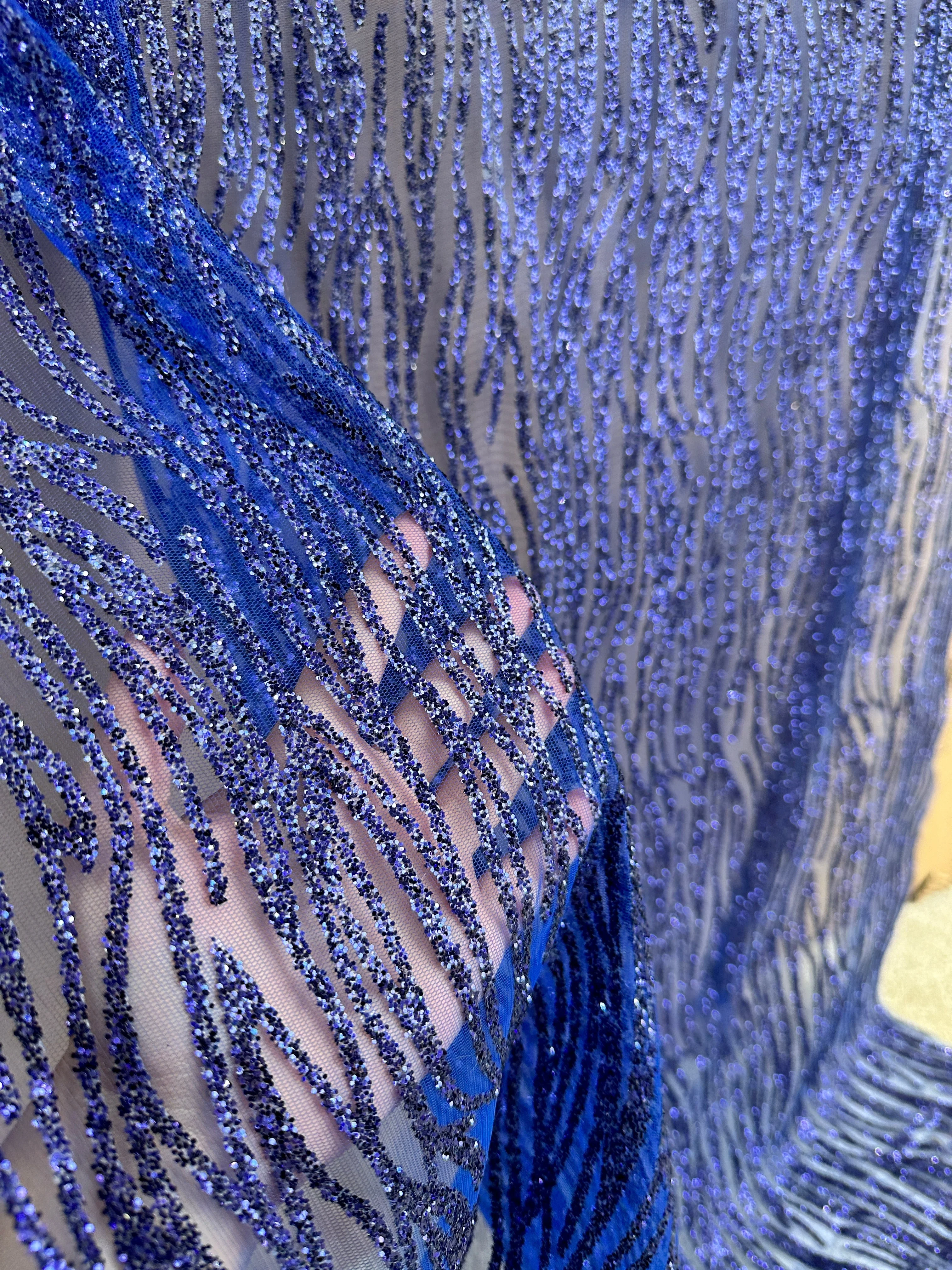Royal Blue Glitter Wave Design Lace - Image 6