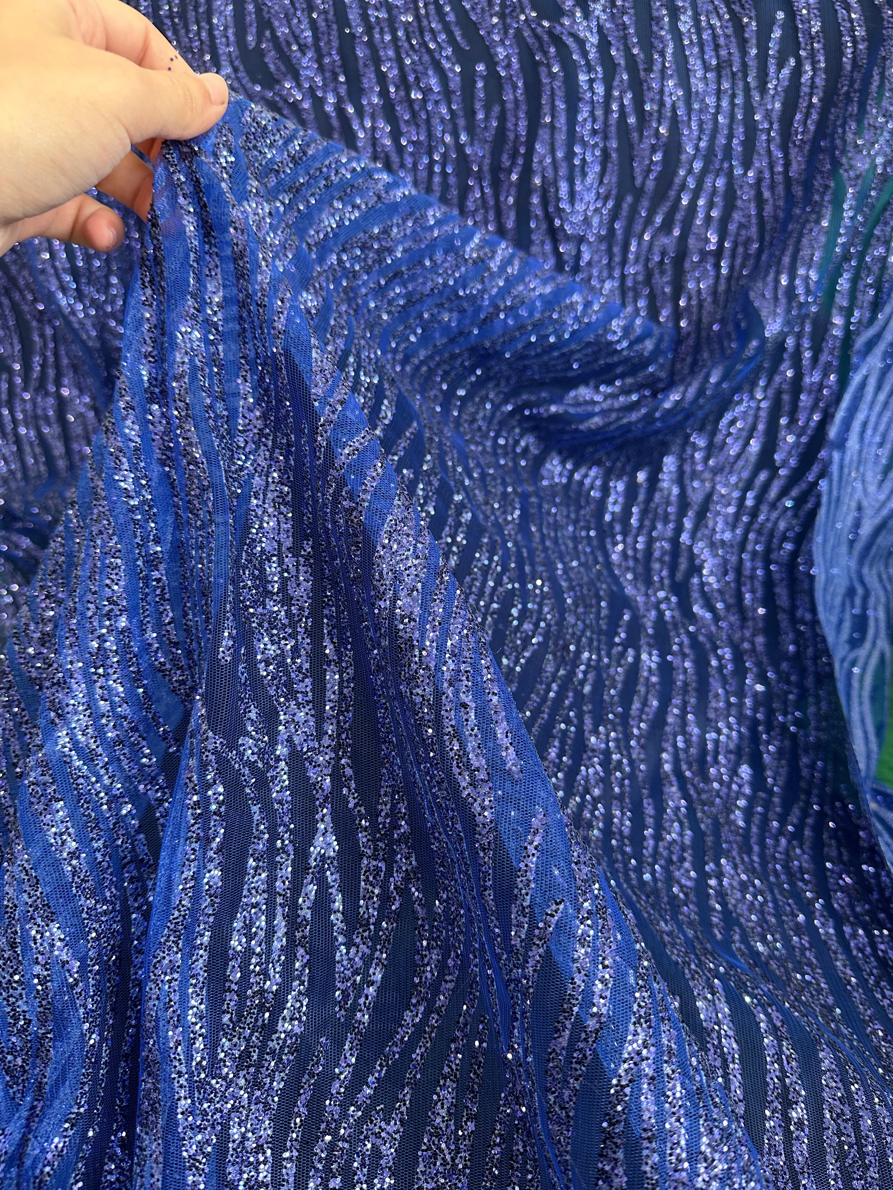 Royal Blue Glitter Wave Design Lace - Image 7