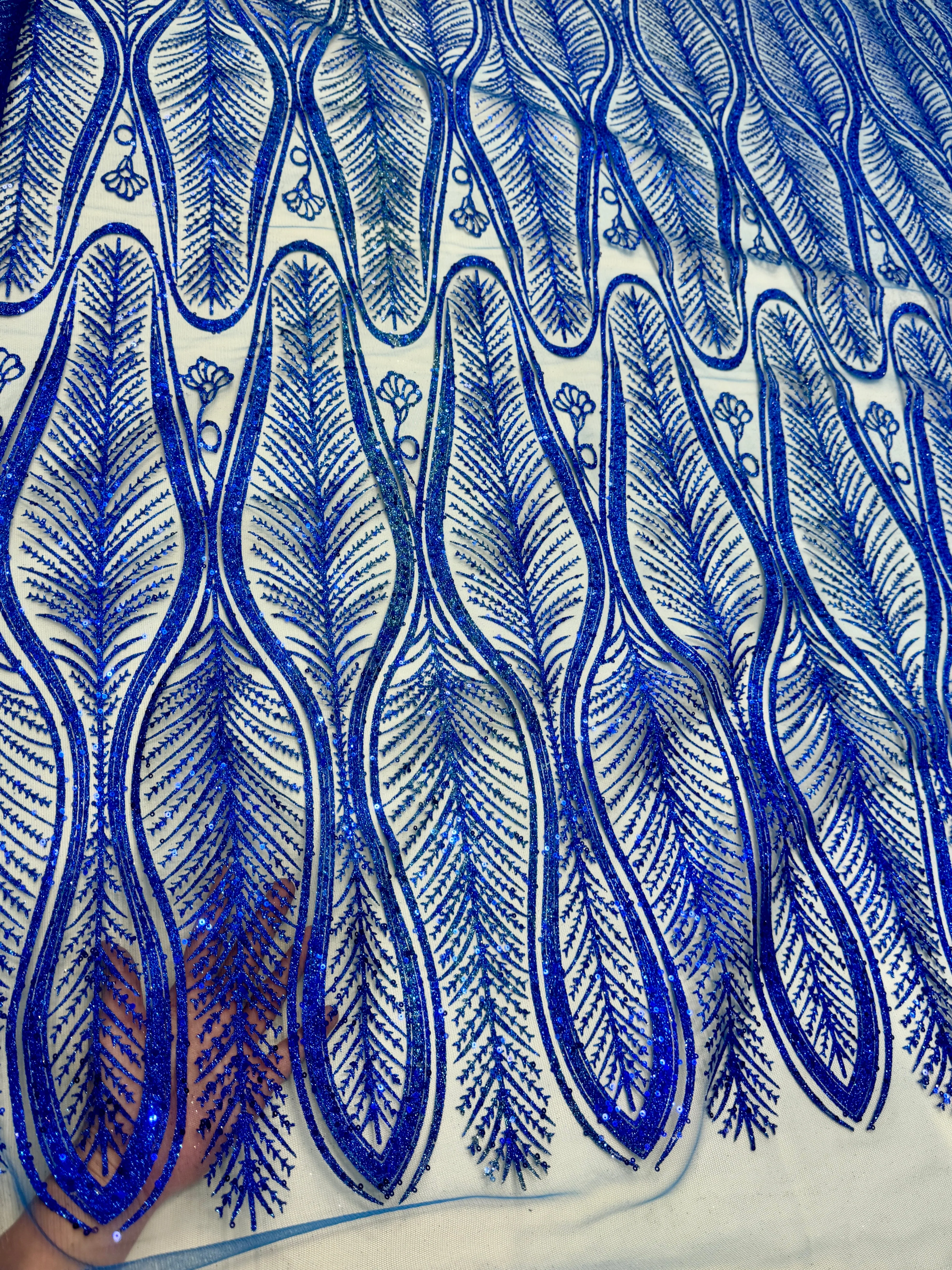 Royal Blue Glitter Sequin Geometric Lace