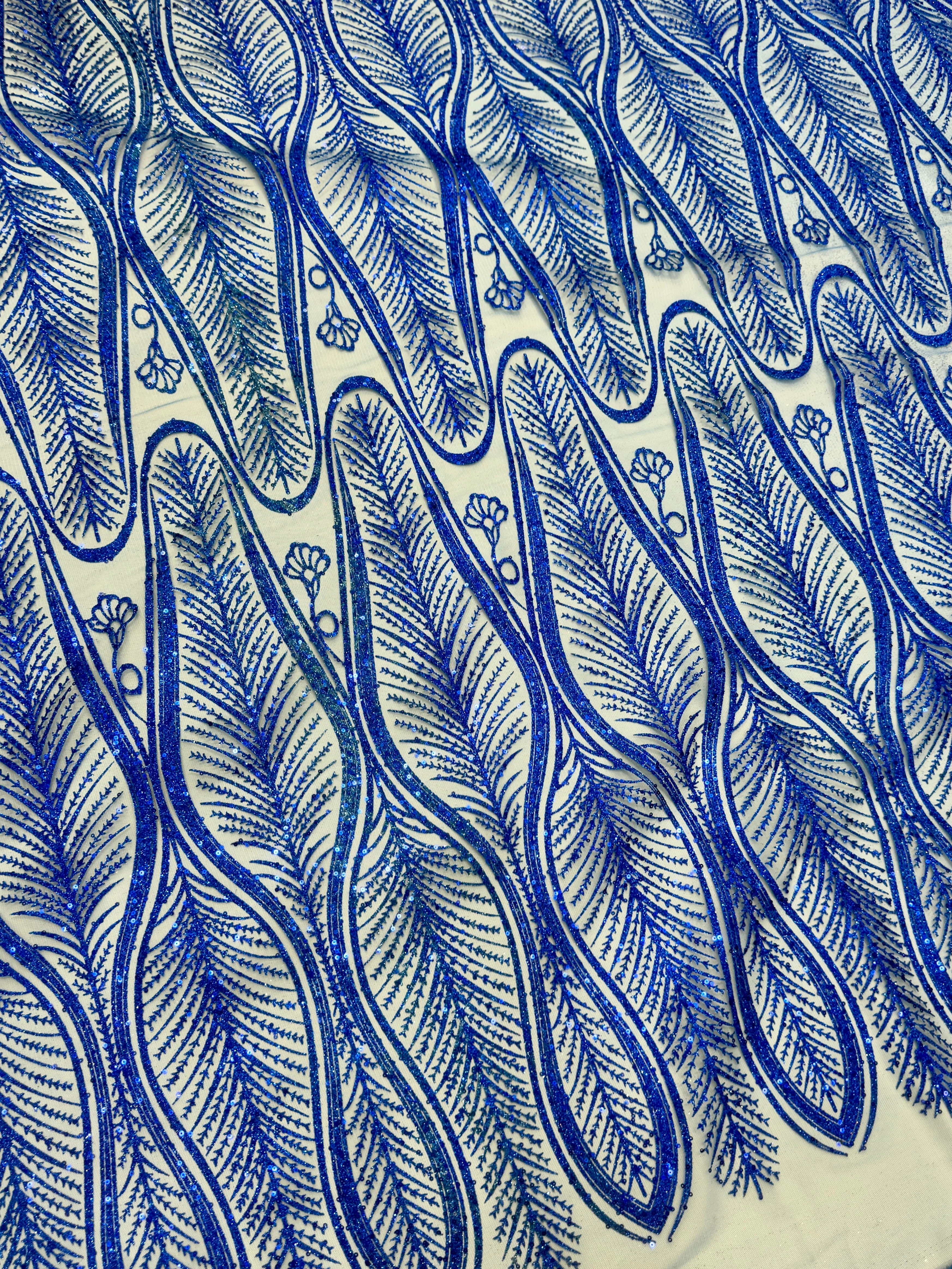 Royal Blue Glitter Sequin Geometric Lace - Image 2
