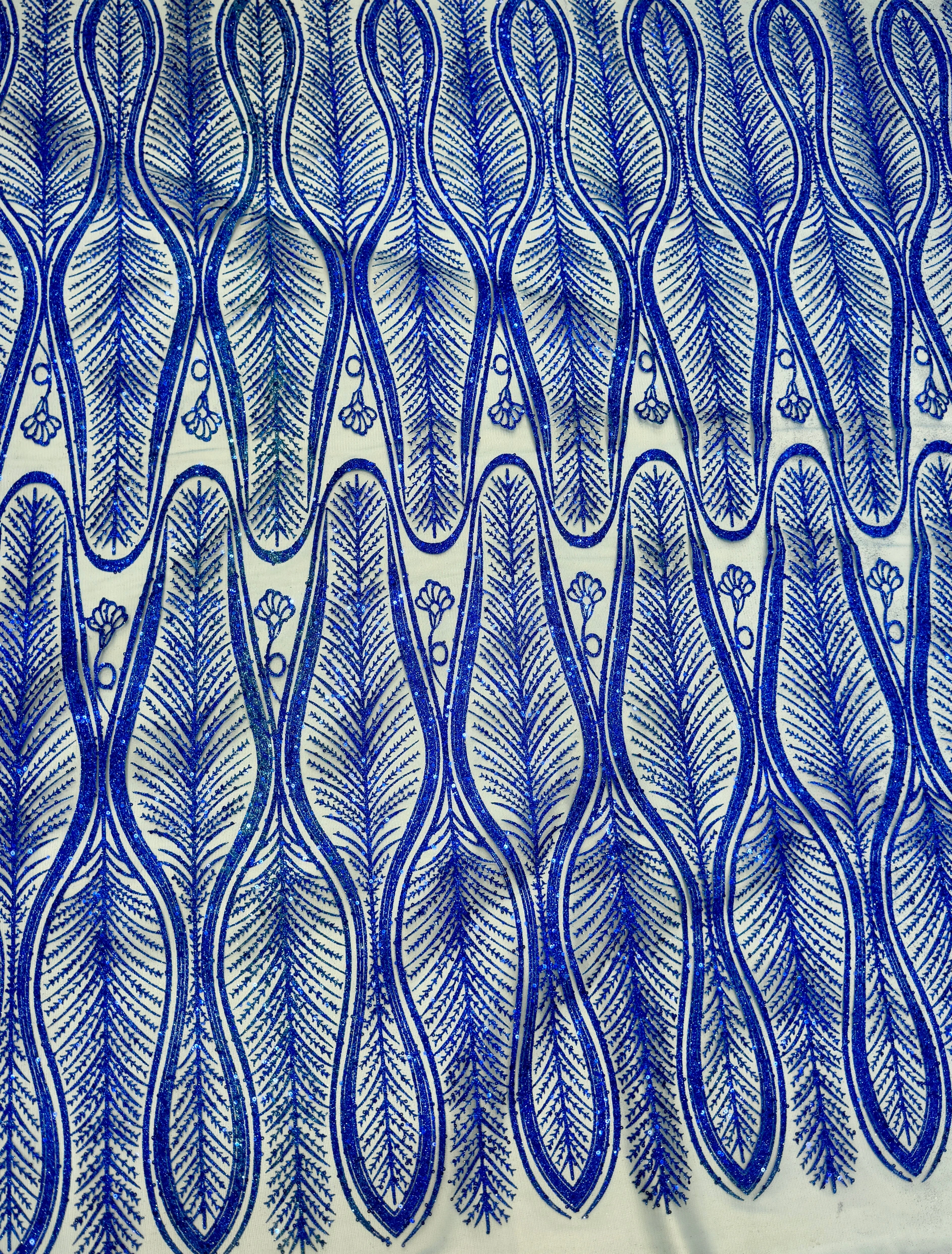 Royal Blue Glitter Sequin Geometric Lace - Image 3