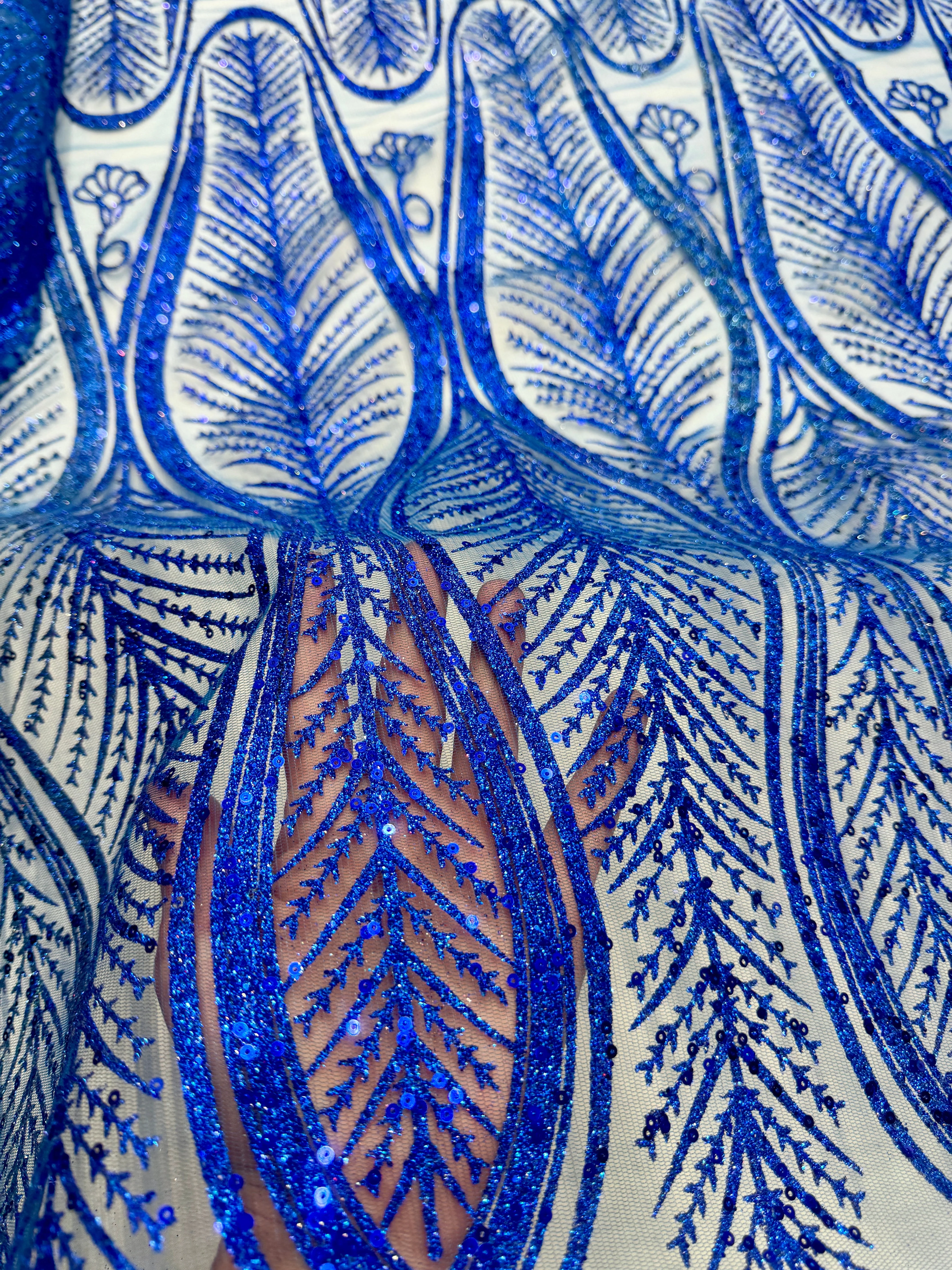 Royal Blue Glitter Sequin Geometric Lace - Image 4