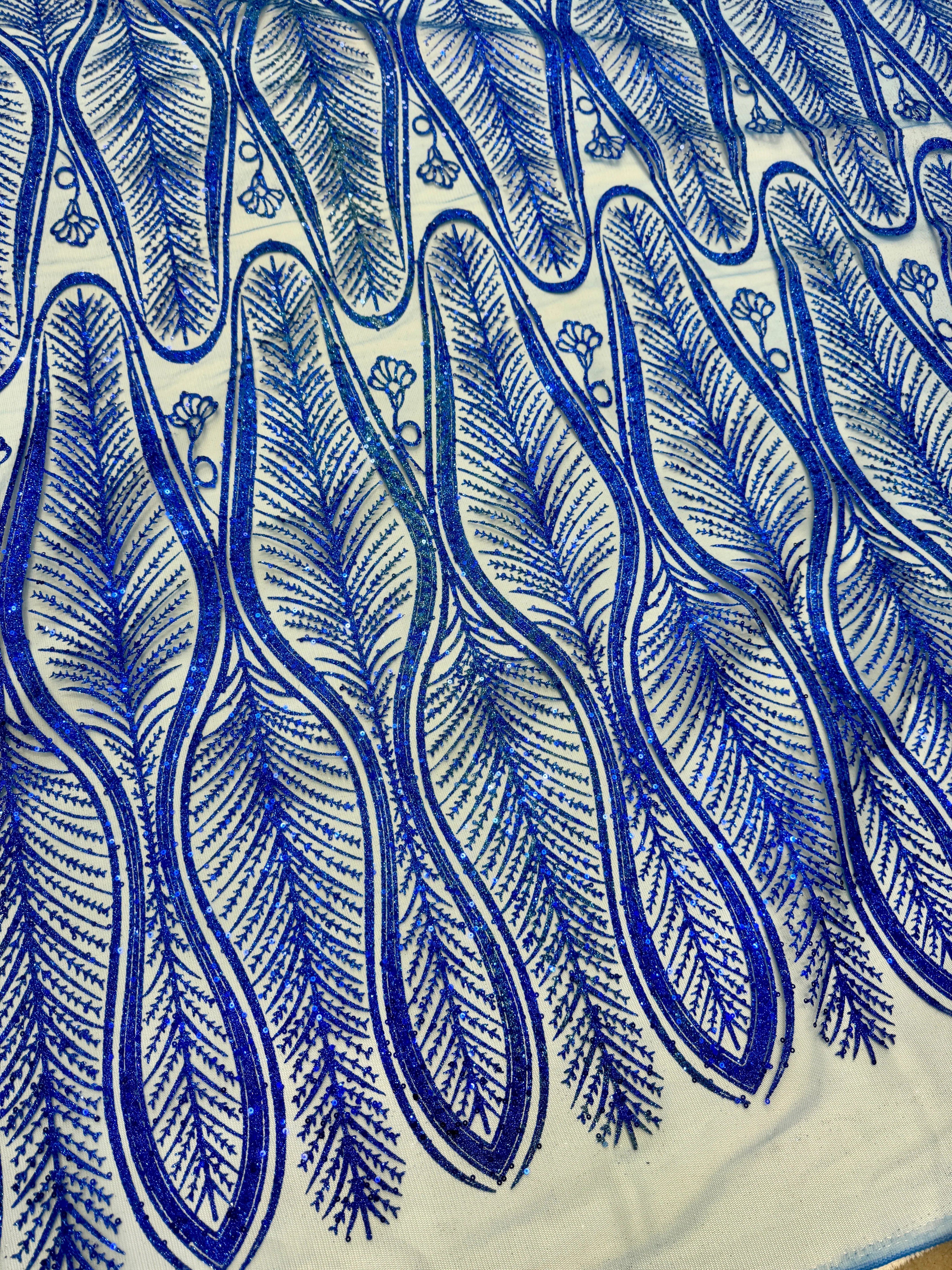 Royal Blue Glitter Sequin Geometric Lace - Image 6
