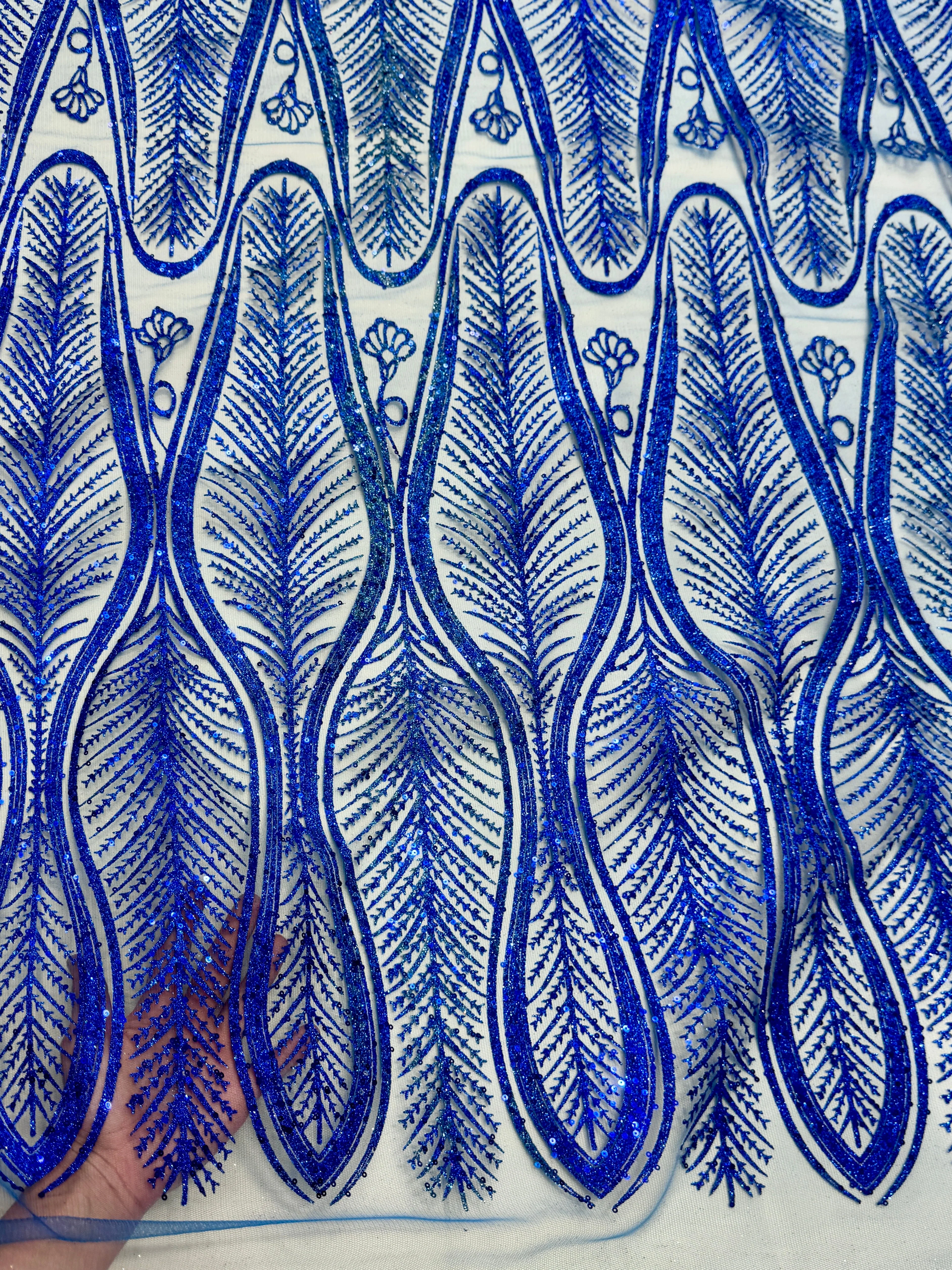 Royal Blue Glitter Sequin Geometric Lace - Image 7