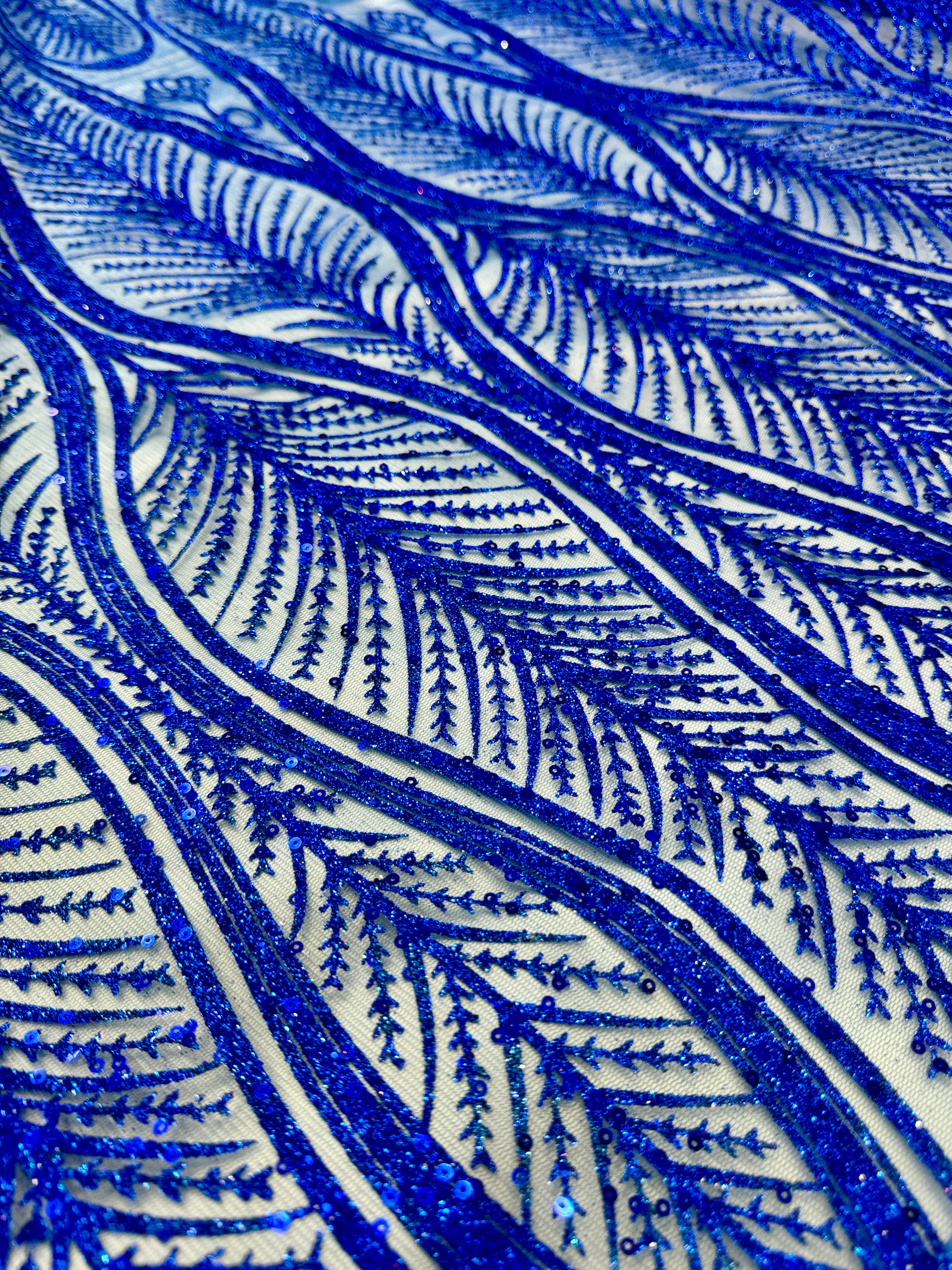 Royal Blue Glitter Sequin Geometric Lace - Image 8