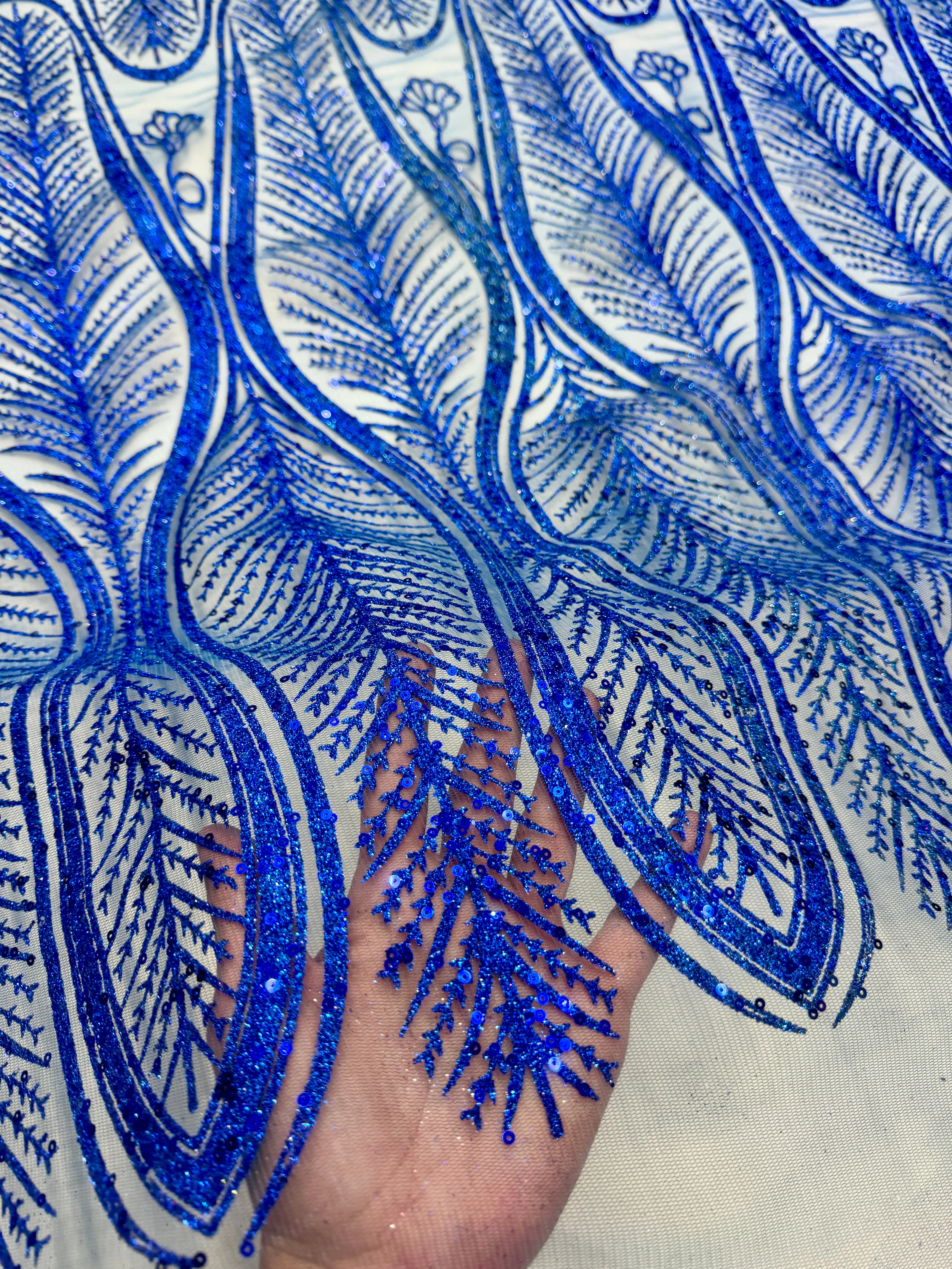 Royal Blue Glitter Sequin Geometric Lace - Image 9