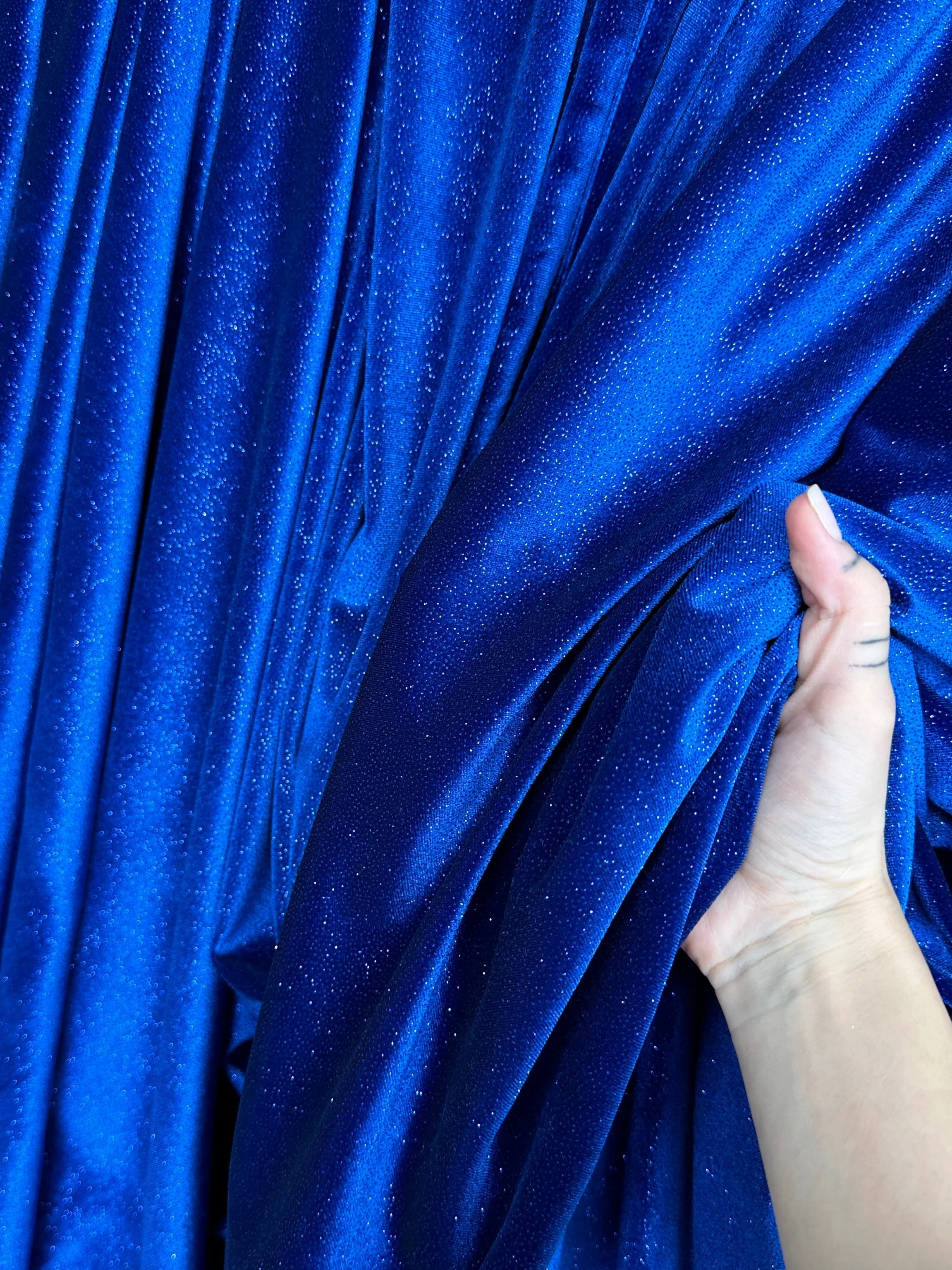 Royal Blue Shimmery Stretch Velvet - Image 4