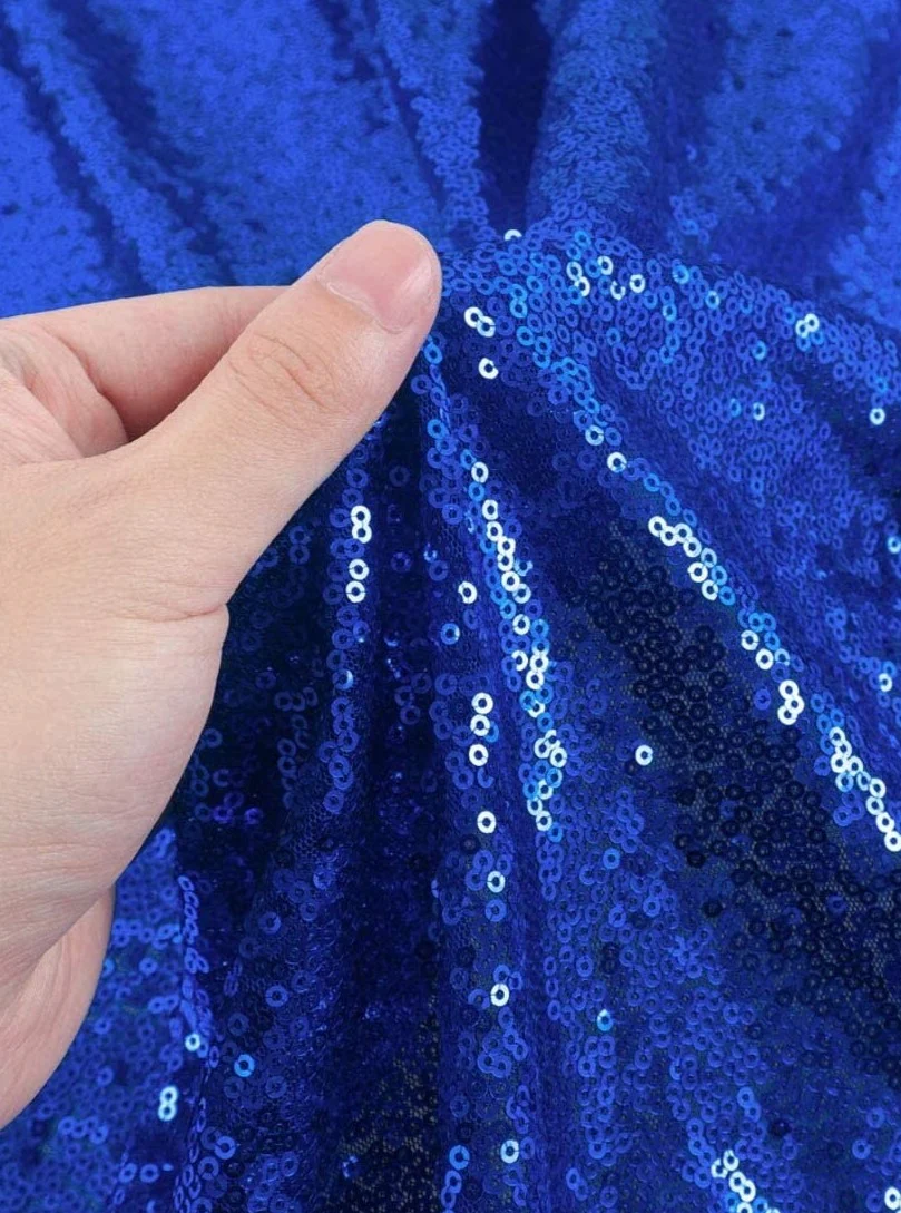 Royal Blue Stretch Sequin on Mesh - Image 4