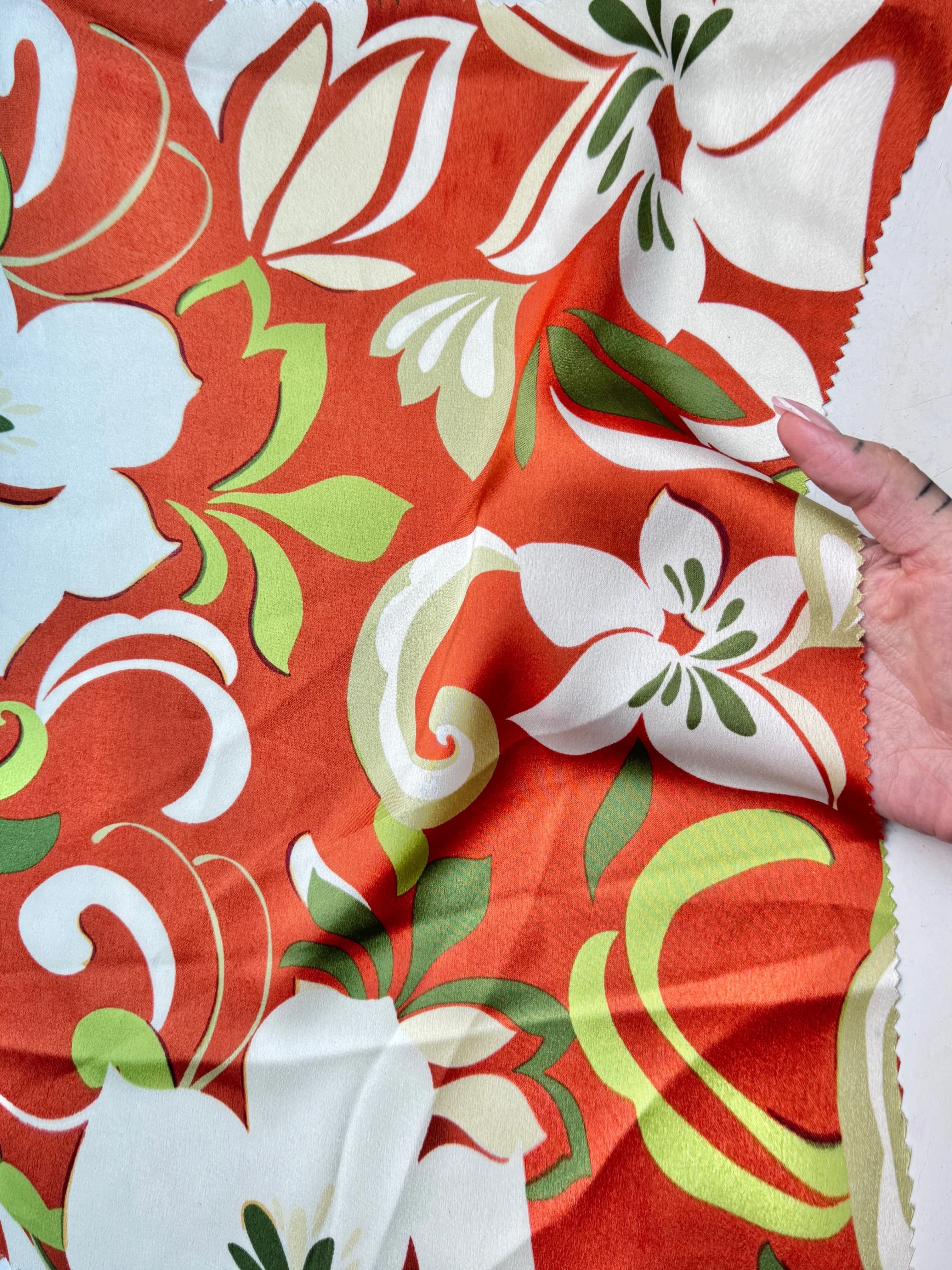 Rust Floral Print Satin - Image 3