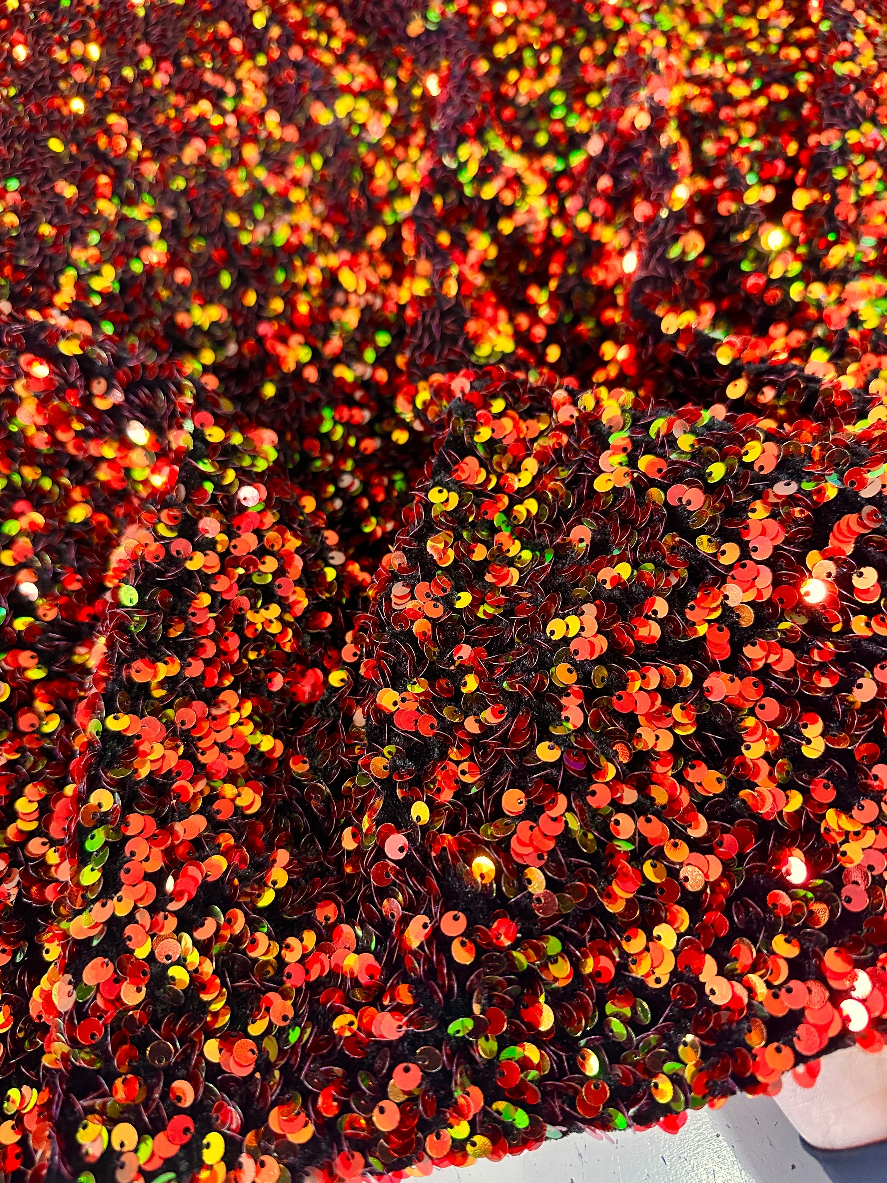 Iridescent Rust Orange Sequin on Velvet