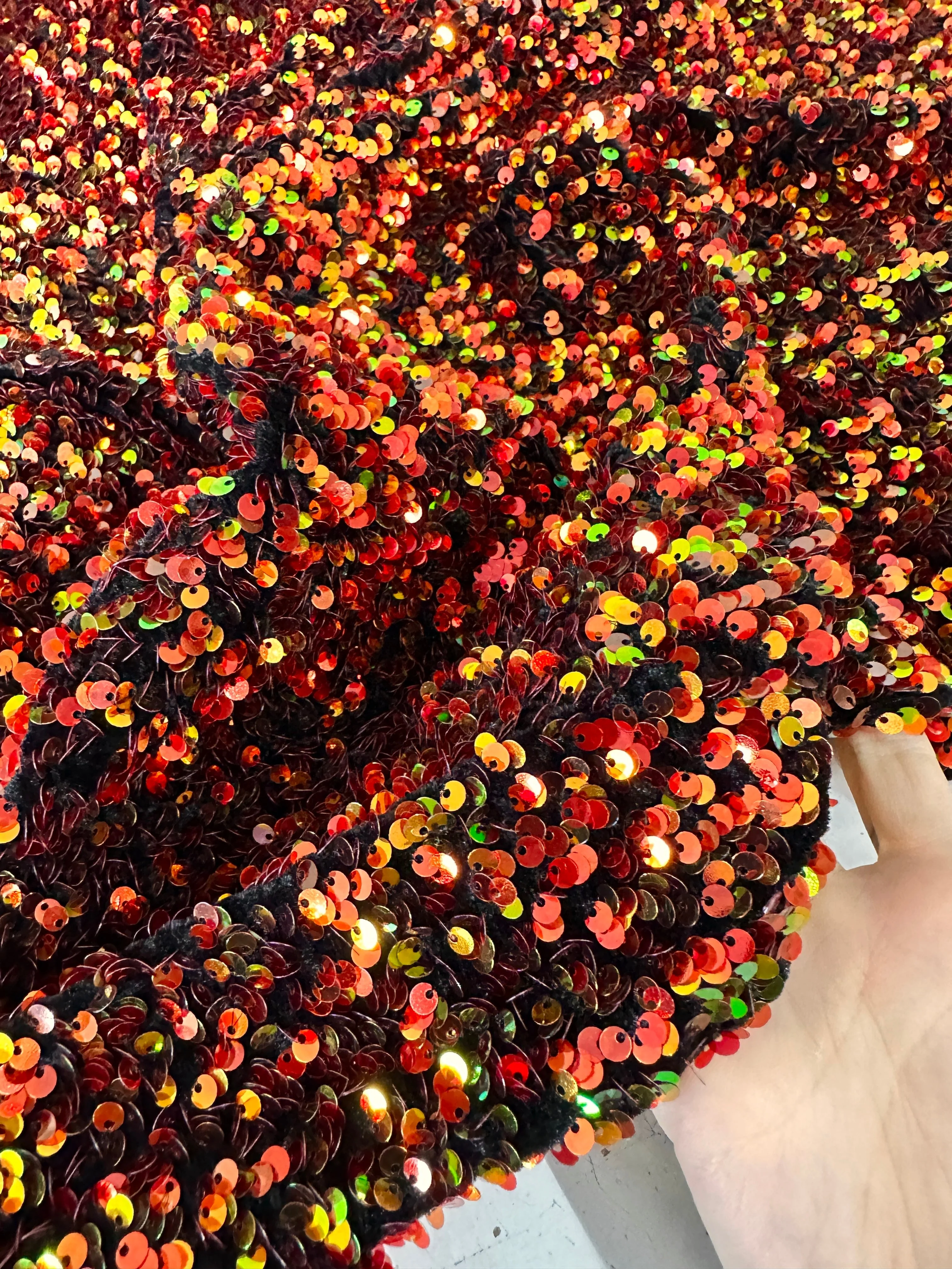 Iridescent Rust Orange Sequin on Velvet - Image 13