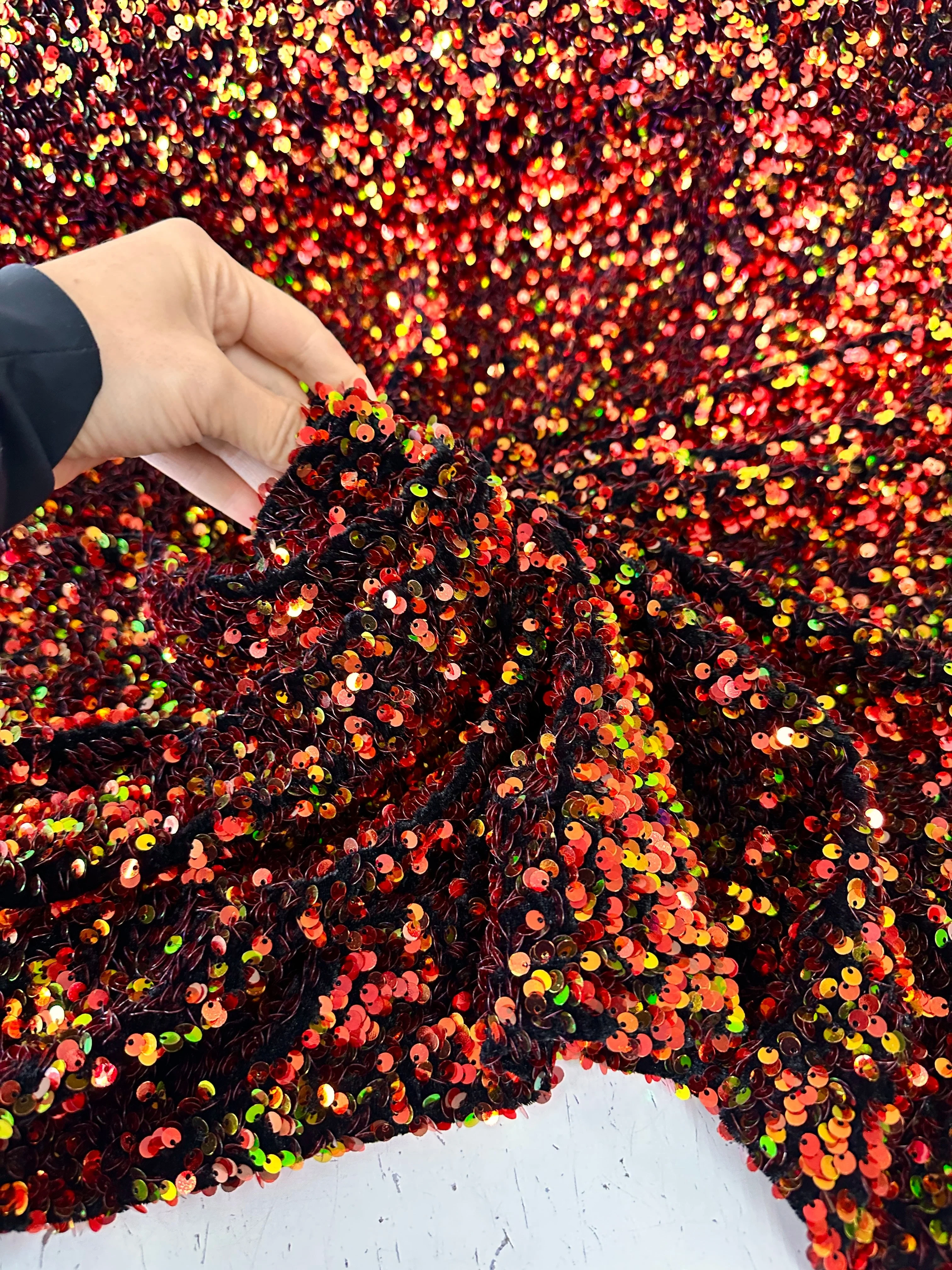Iridescent Rust Orange Sequin on Velvet - Image 8
