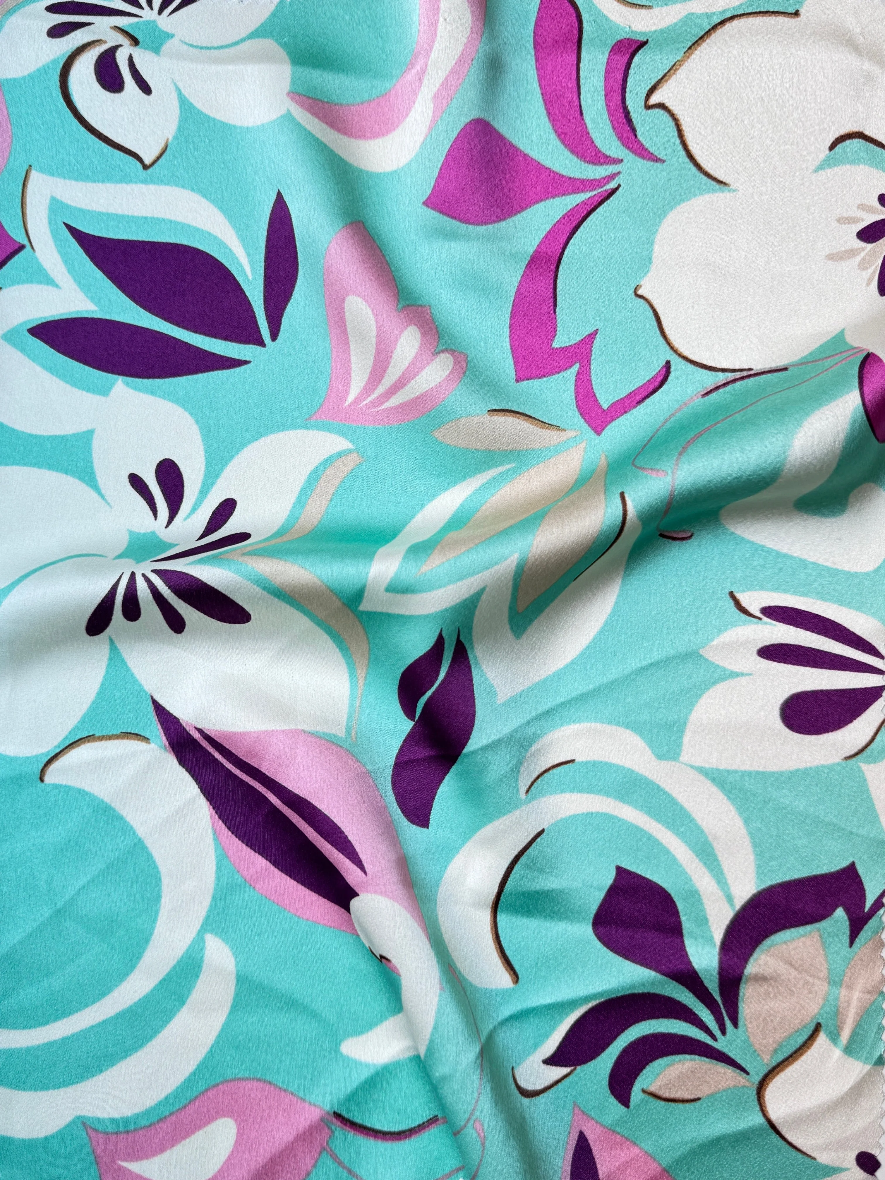 Mint Floral Print Satin - Image 3