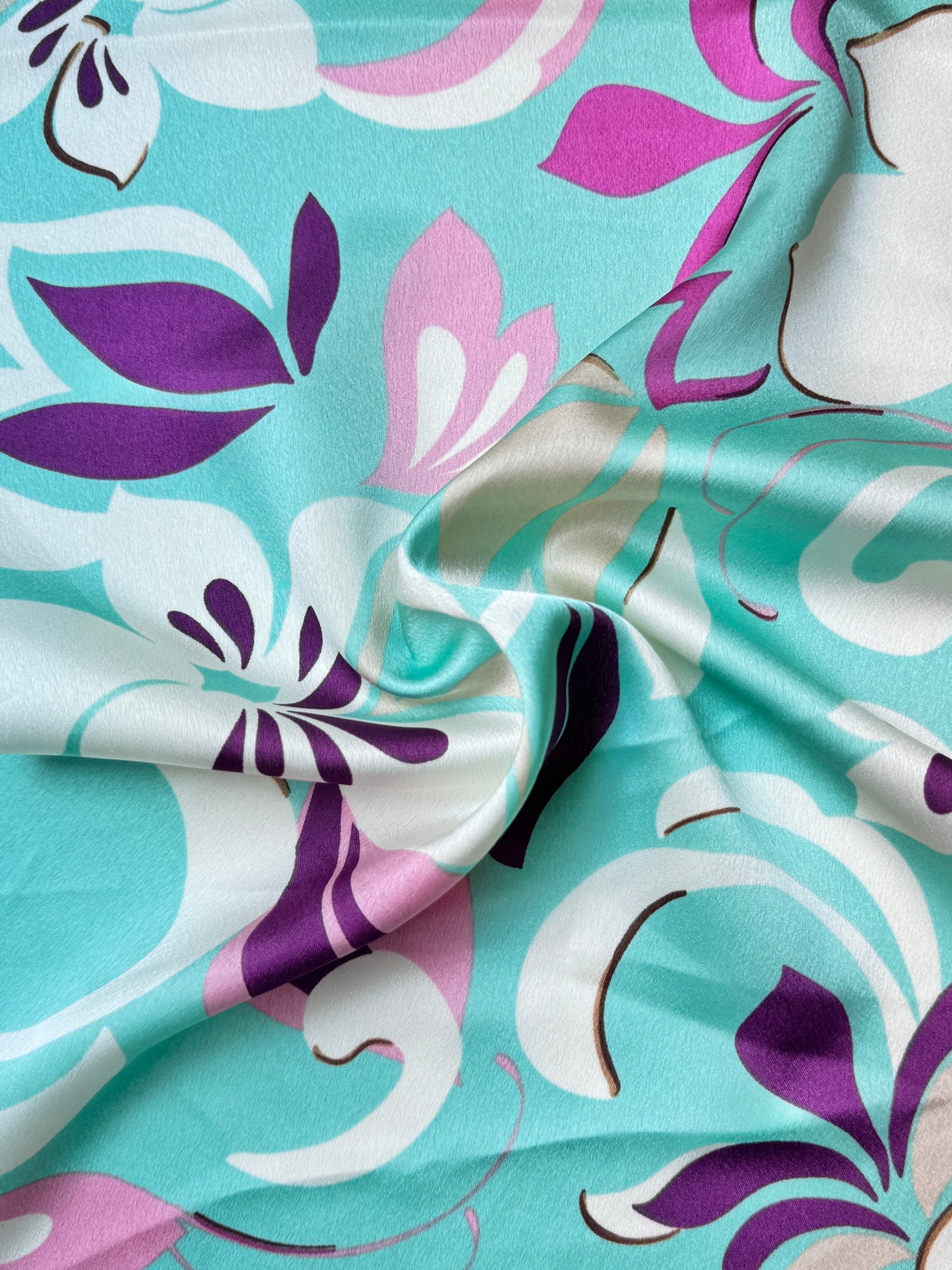 Mint Floral Print Satin - Image 4