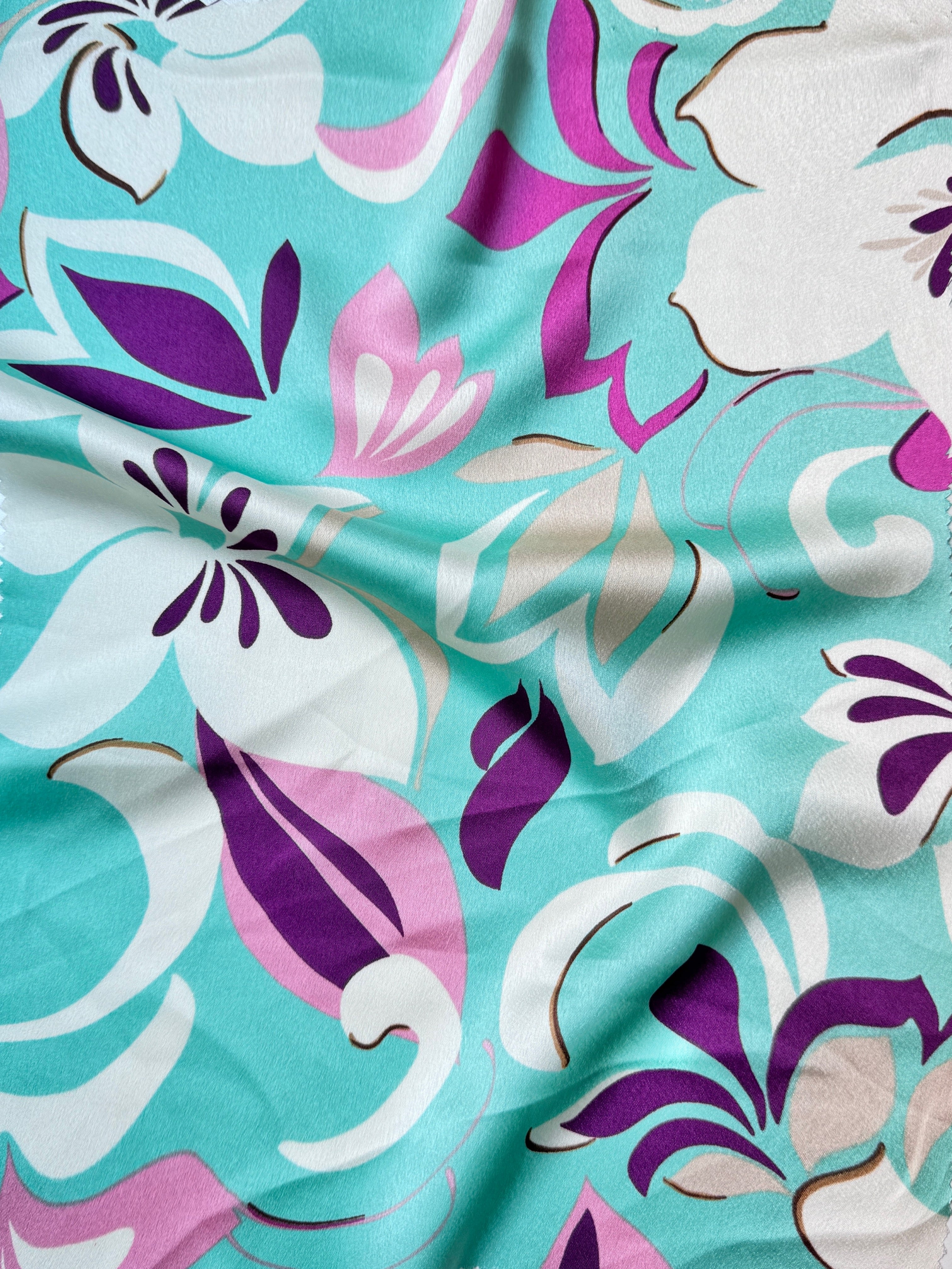 Mint Floral Print Satin - Image 5
