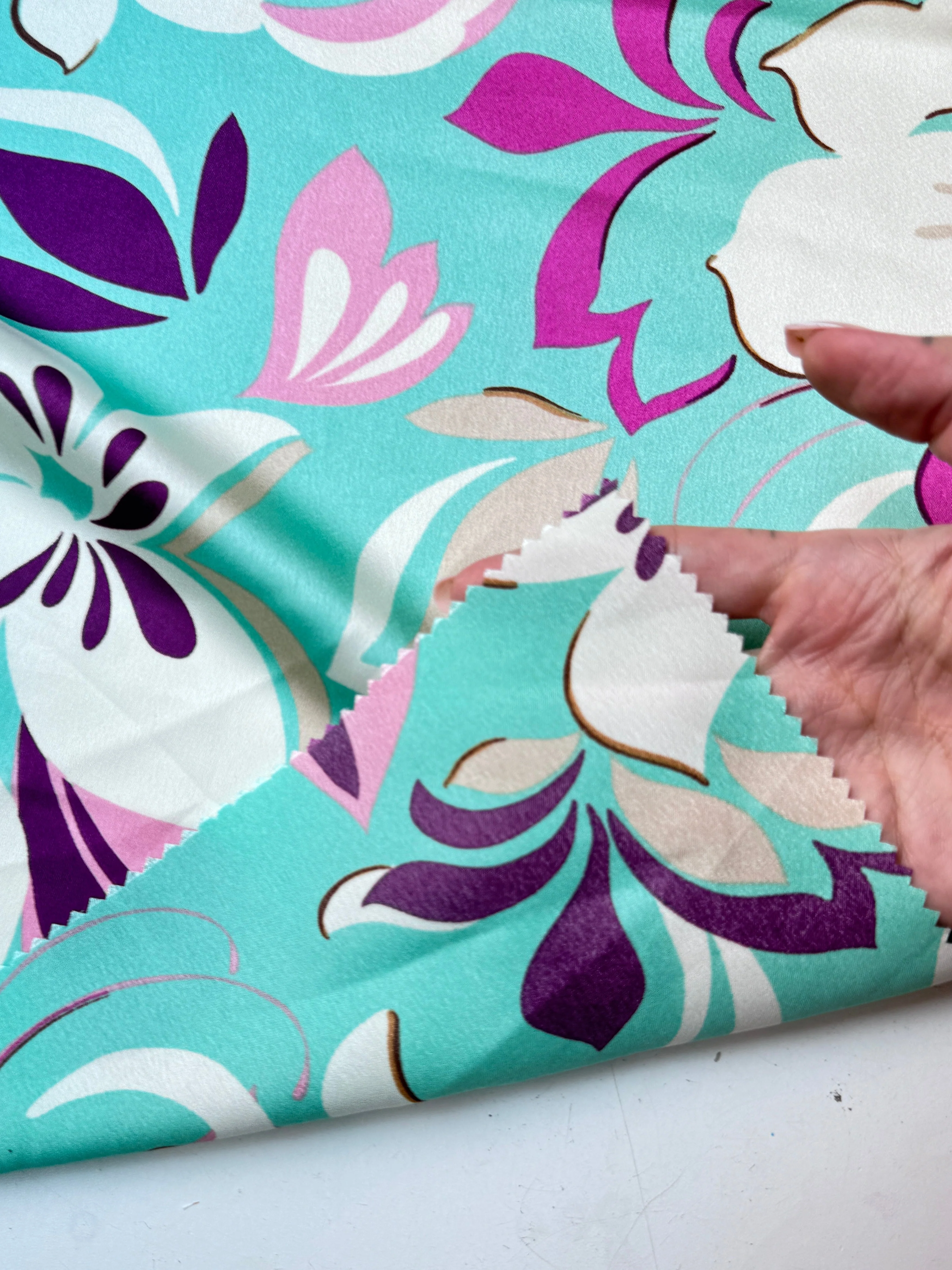 Mint Floral Print Satin - Image 6