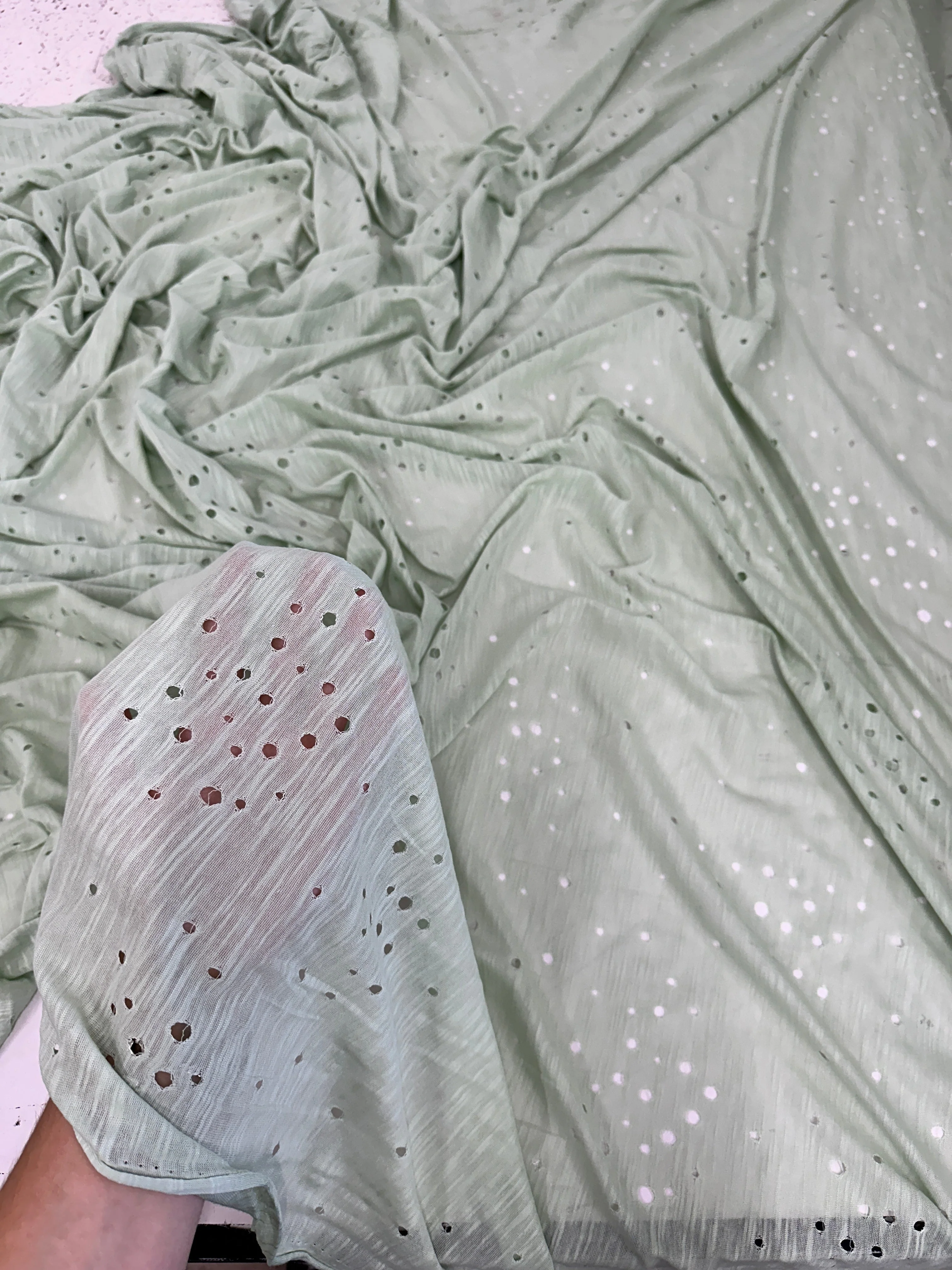Sage Green Distressed Cotton Rayon Jersey - Image 4